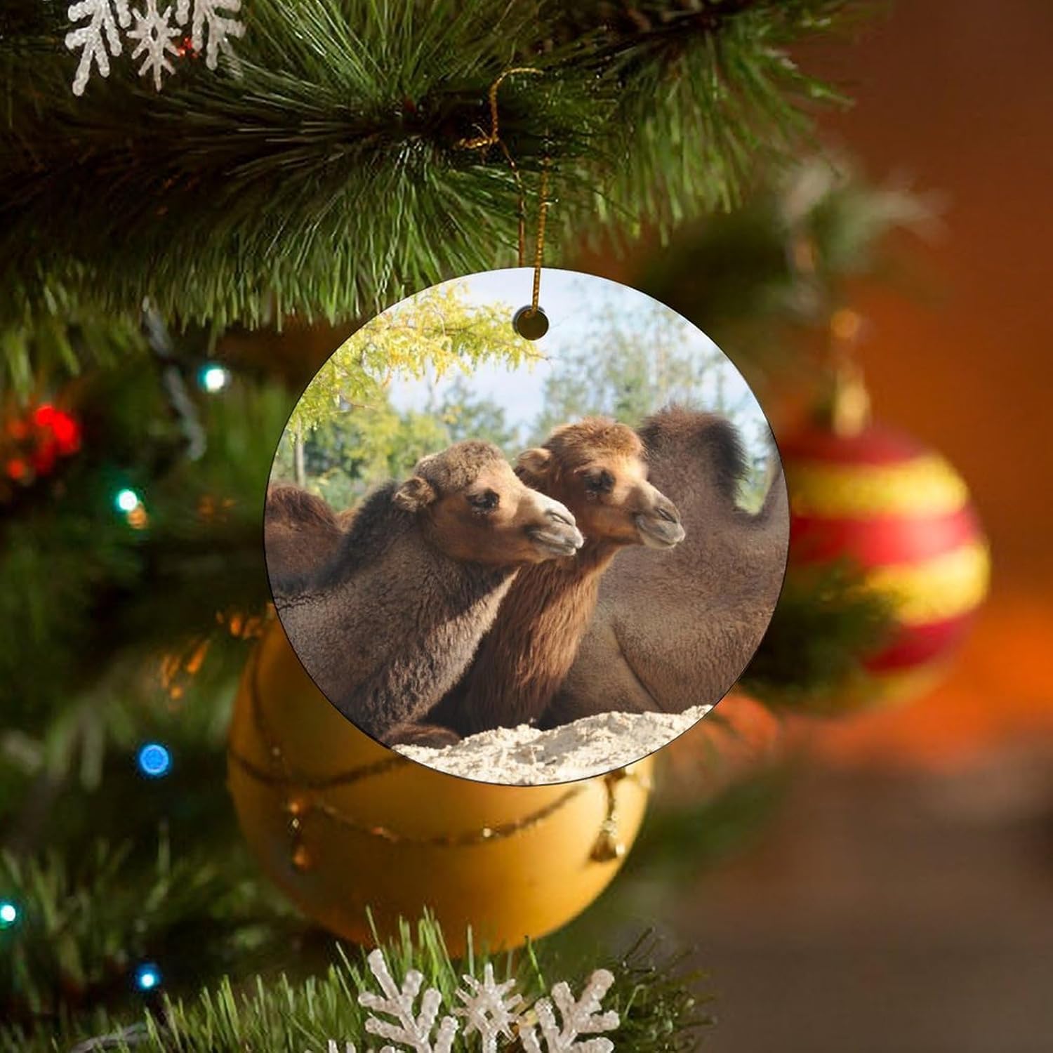 Adornos colgantes de Navidad, adornos de camello de animales silvestres, recuerdo festivo de cerámica, relleno de calcetín de Navidad para tío,