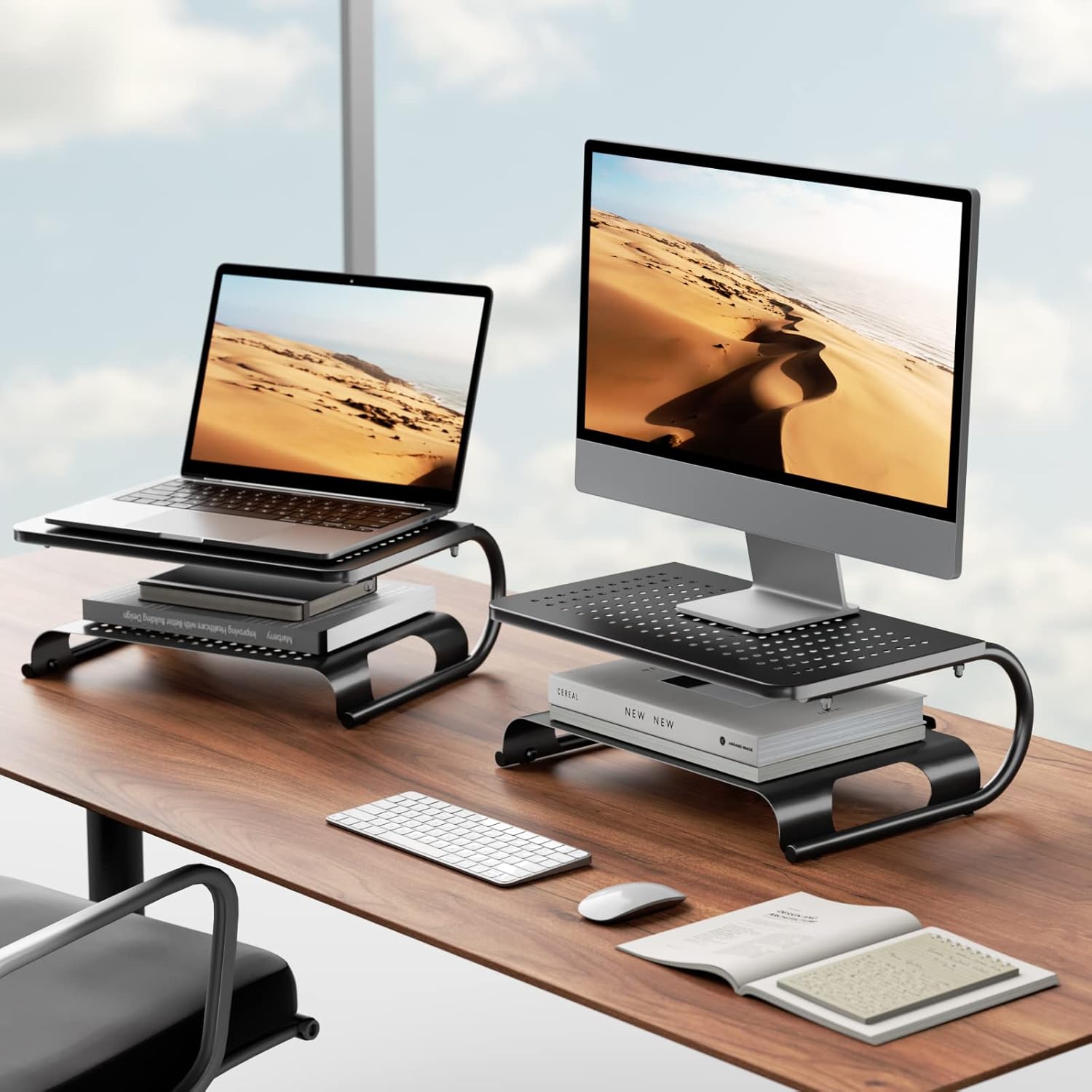 WALI Bundles-Soporte elevador para monitor y soporte elevador de escritorio para computadora