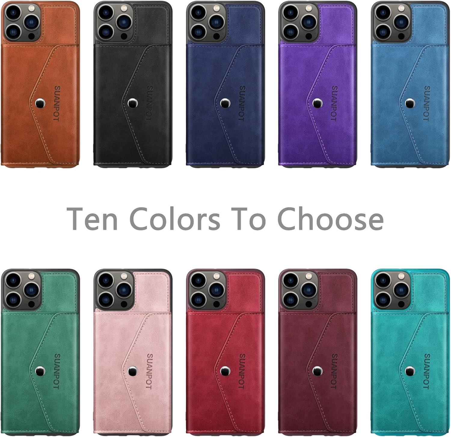 SUANPOT Funda tipo cartera para iPhone 13 Pro Max de 6.7 pies con bloqueo RFID, soporte para tarjetas de crédito, funda de piel sintética con tapa