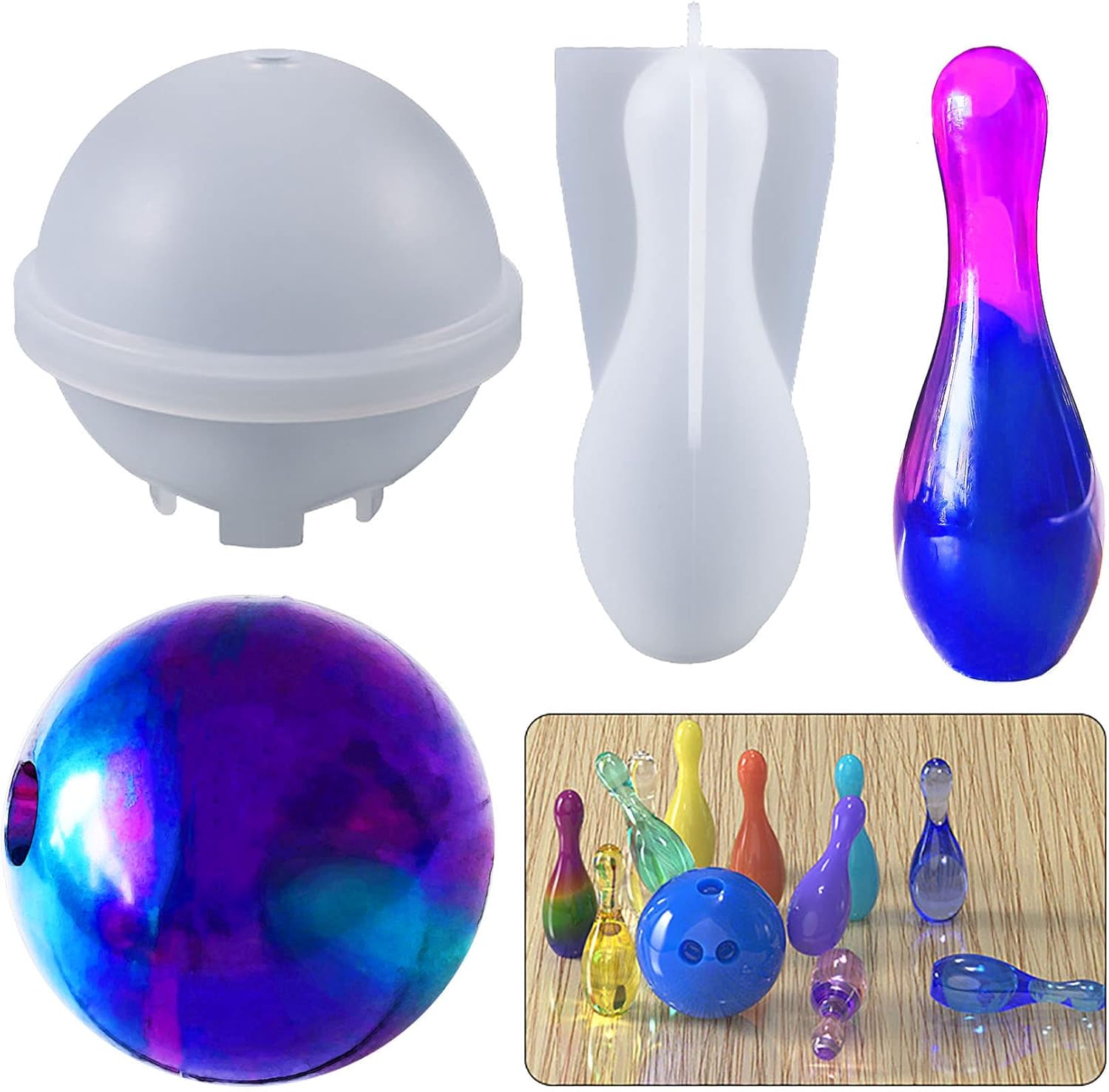 2 moldes de resina de silicona deportiva de bolos, divertidos moldes de fundición de silicona epoxi para bolos, deportes, pelota y entrenamiento de