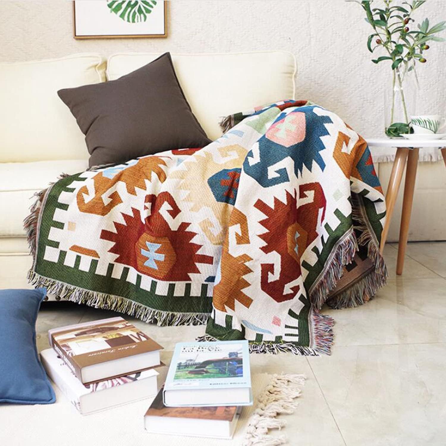 Luxlovery Manta bohemia para sofá, manta tejida geométrica, bohemio, hippie, tribal, bohemio, azteca, para sofá, cama azteca, manta de gran tamaño