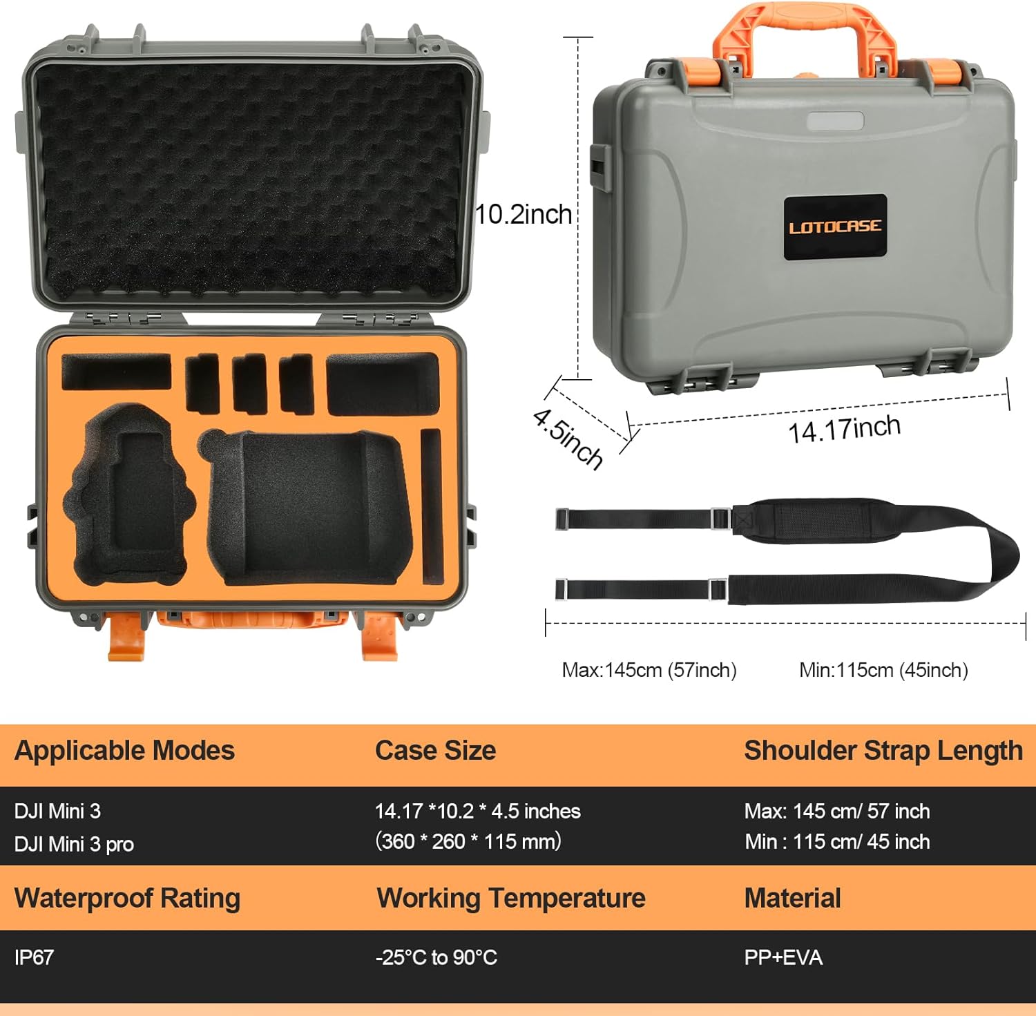 LOTOCASE Mini 3 ProMini 3 Funda de transporte resistente al agua para DJI Mini 3 ProMini 3 Drone Fly More Combo Accesorios (correa para el cuello