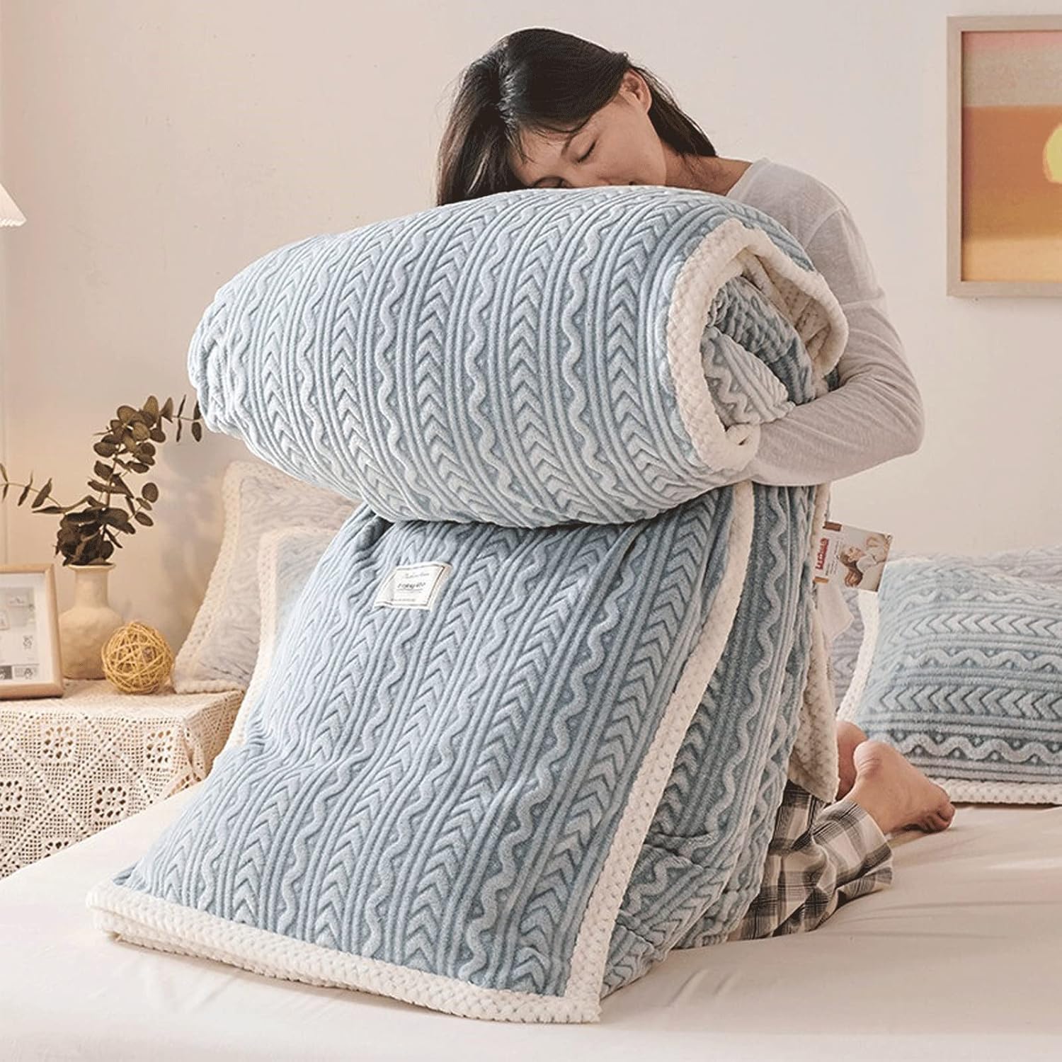 Cozy Blanket Duvet Cover Blankets Double Sided Solid Color Adults Quilt Cover Winter Warm Thick Fleece Double Bed Bedspread Sofa Cover