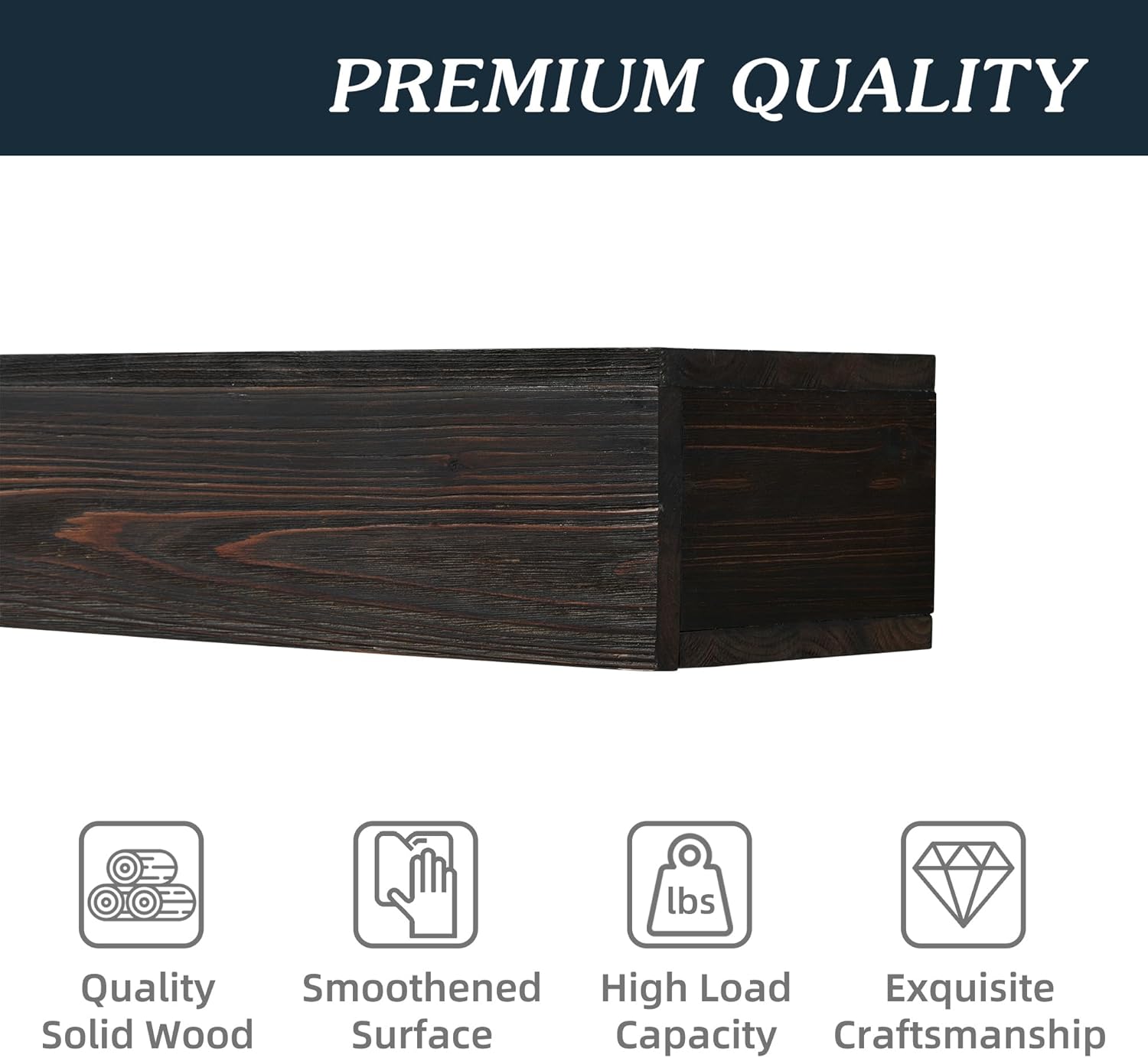 Vintage Wood Mantel and Floating Shelf – Perfect Fireplace Decoration, Wall Mounted Display for a Charming Home ambience (48 inches, Black)