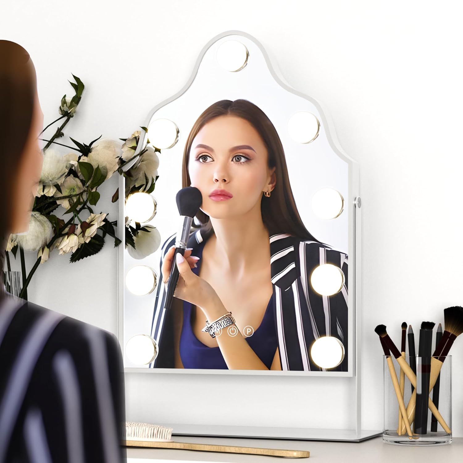 Manocorro Espejo de maquillaje Hollywood con bombillas LED, espejo grande de maquillaje Hollywood, espejo iluminado de tocador, 3 modos de