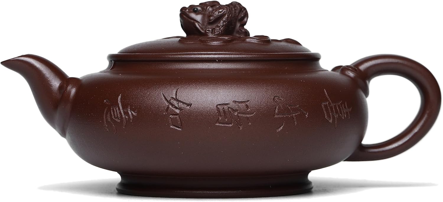 Zisha – Tetera de arcilla china Yixing hecha a mano, 10 onzas, infundir cerveza Kung Fu hojas sueltas (rana, arcilla púrpura Zini)