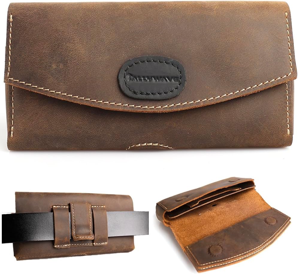 Funda de cuero para teléfono, clip para cinturón, doble bolsillos, bolsa para teléfono celular, tarjetas y efectivo, cierre magnético, funda para