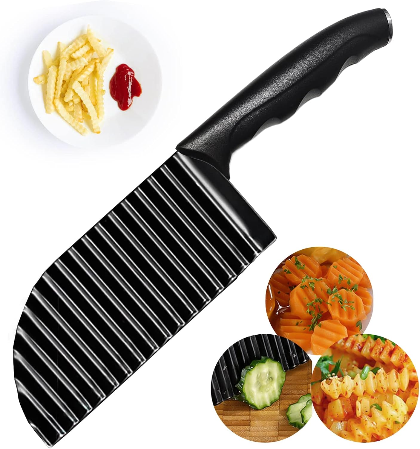 Cortador de arrugas de 2.9 x 11.8 pulgadas, cortador de papas fritas de acero inoxidable, cortador de arrugas de mano para verduras, ensalada de