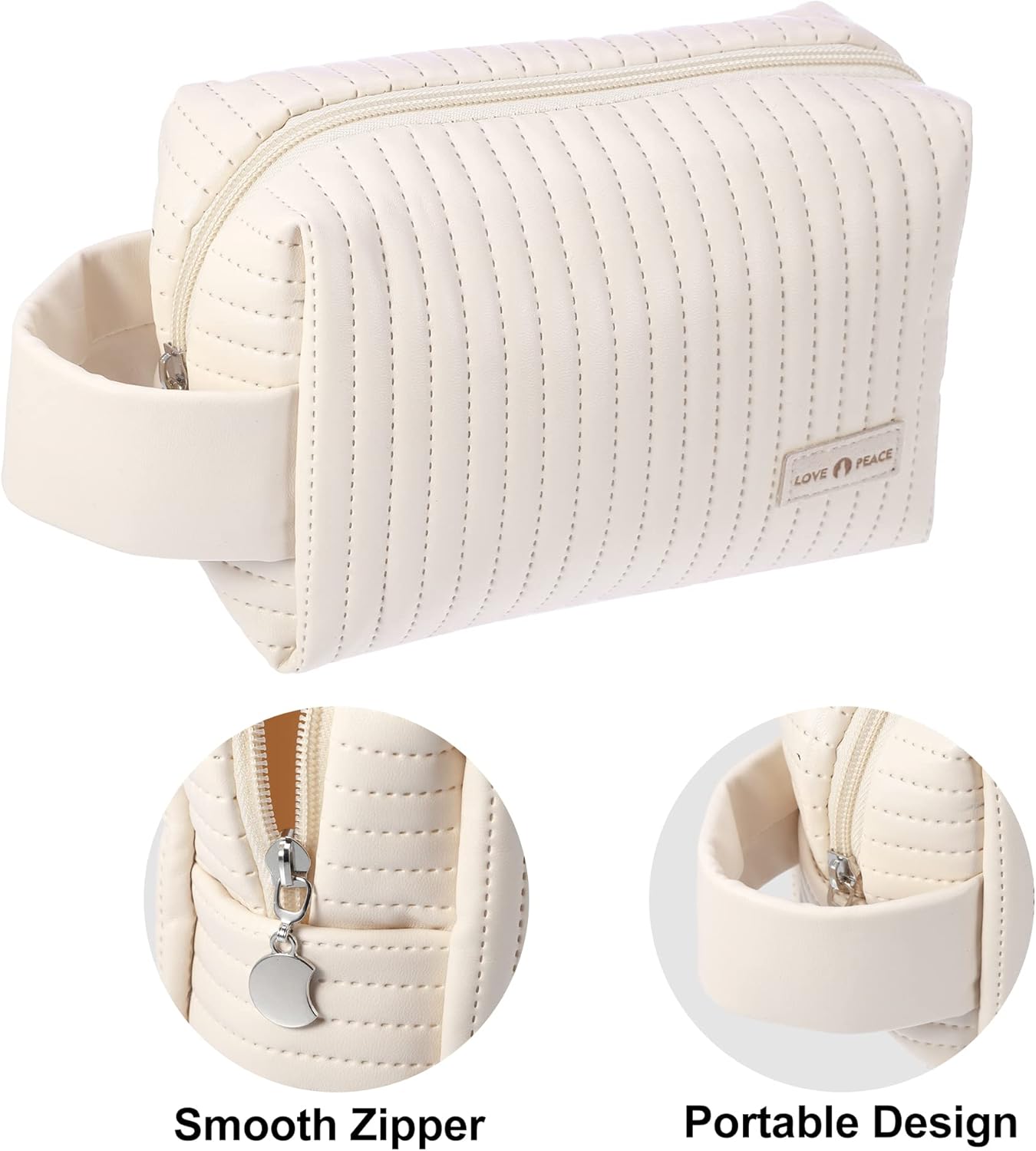VOCOSTE Bolsa de maquillaje de piel sintética, bolsa de viaje para cosméticos, bolsa de maquillaje grande, bolsa organizadora de brochas de