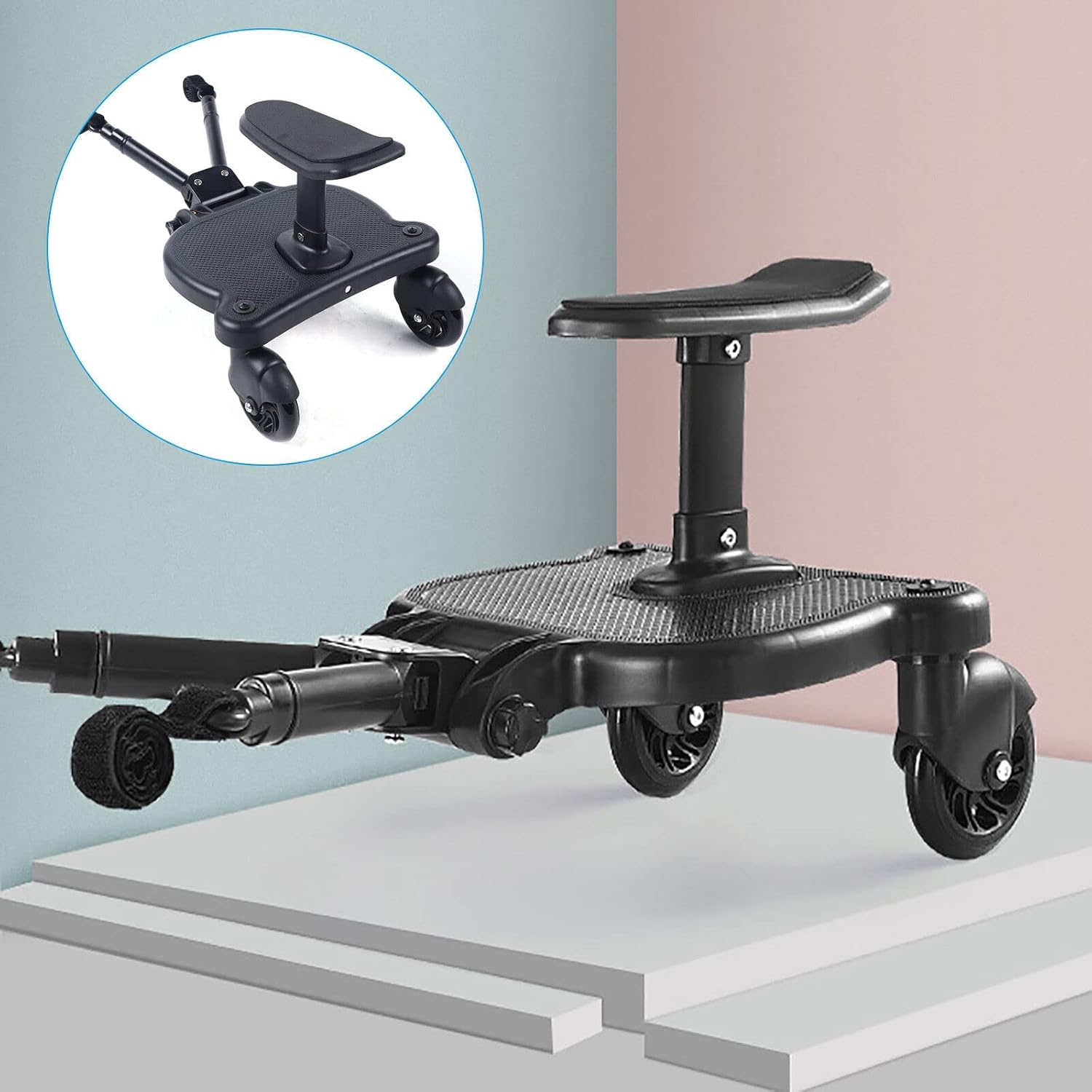 LOHISHILO 2-in-1 Stroller Board Universal Step Buggy Child Board Safety Kid Wheele, Pushchair Glider Board with Universal Wheel for Children Aged 2