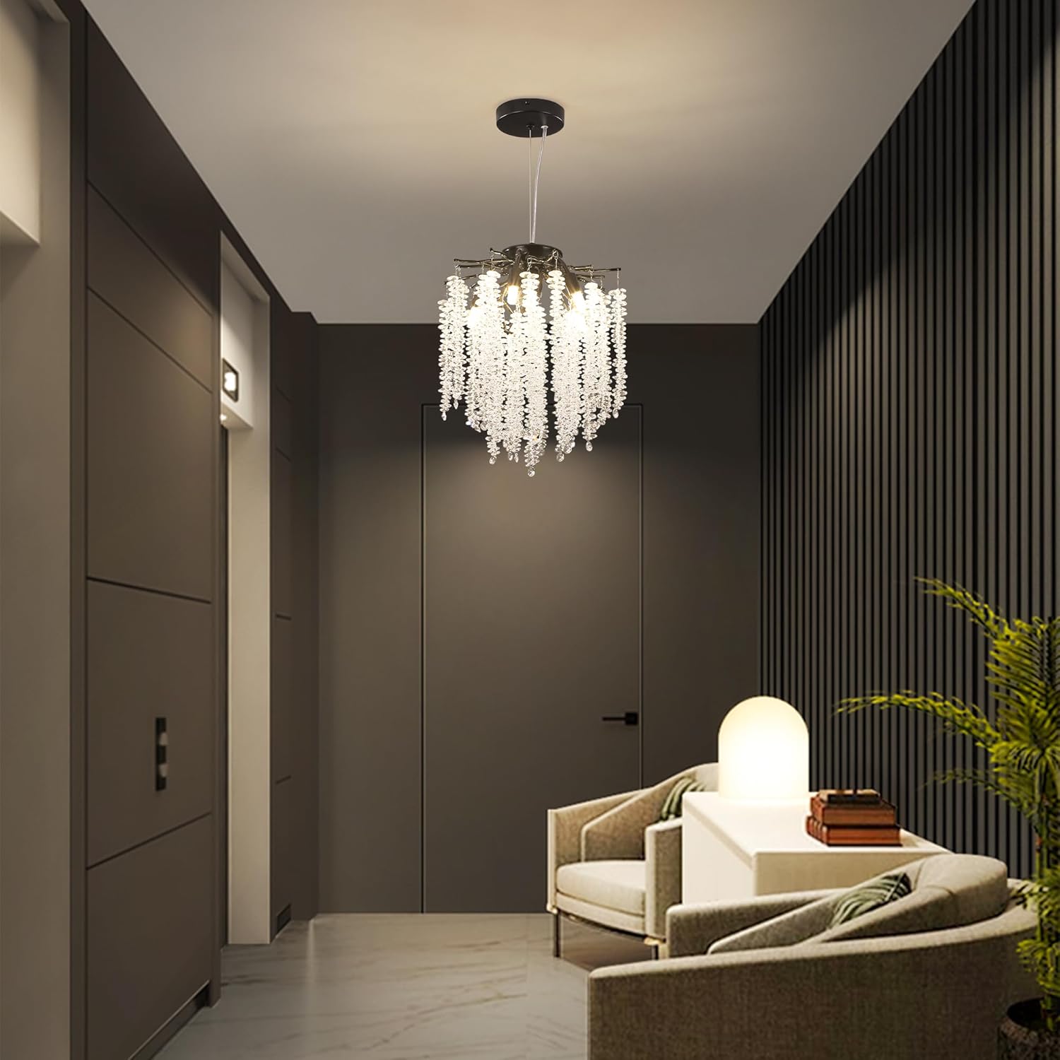 Moderno candelabro de cristal con ramas de árbol de lluvia, lámpara colgante de techo pequeña para dormitorio, sala de estar, comedor, entrada,