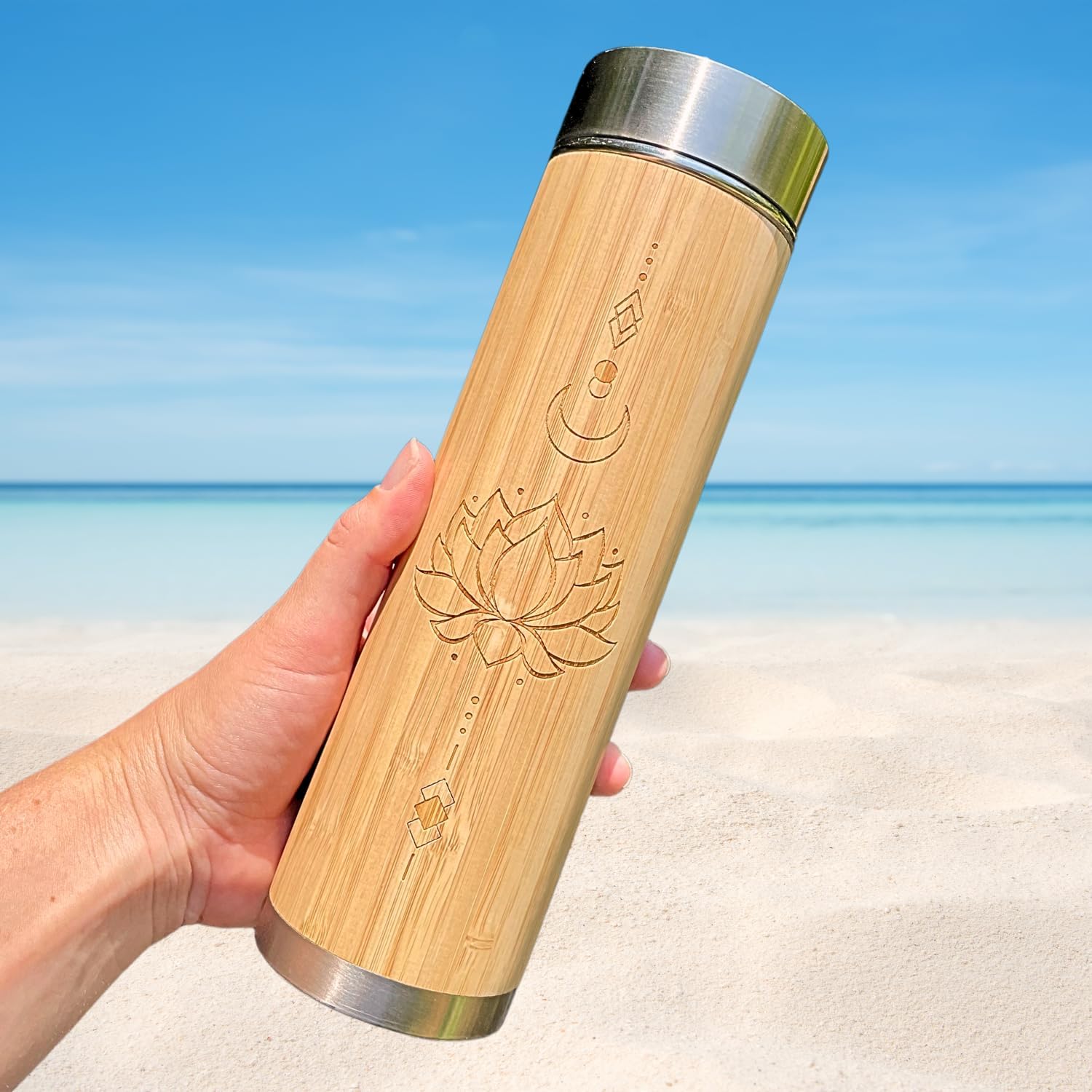 BenZen Vaso de té de bambú con colador, botella térmica de acero inoxidable con aislamiento térmico que mantiene el calor y el frío durante 12