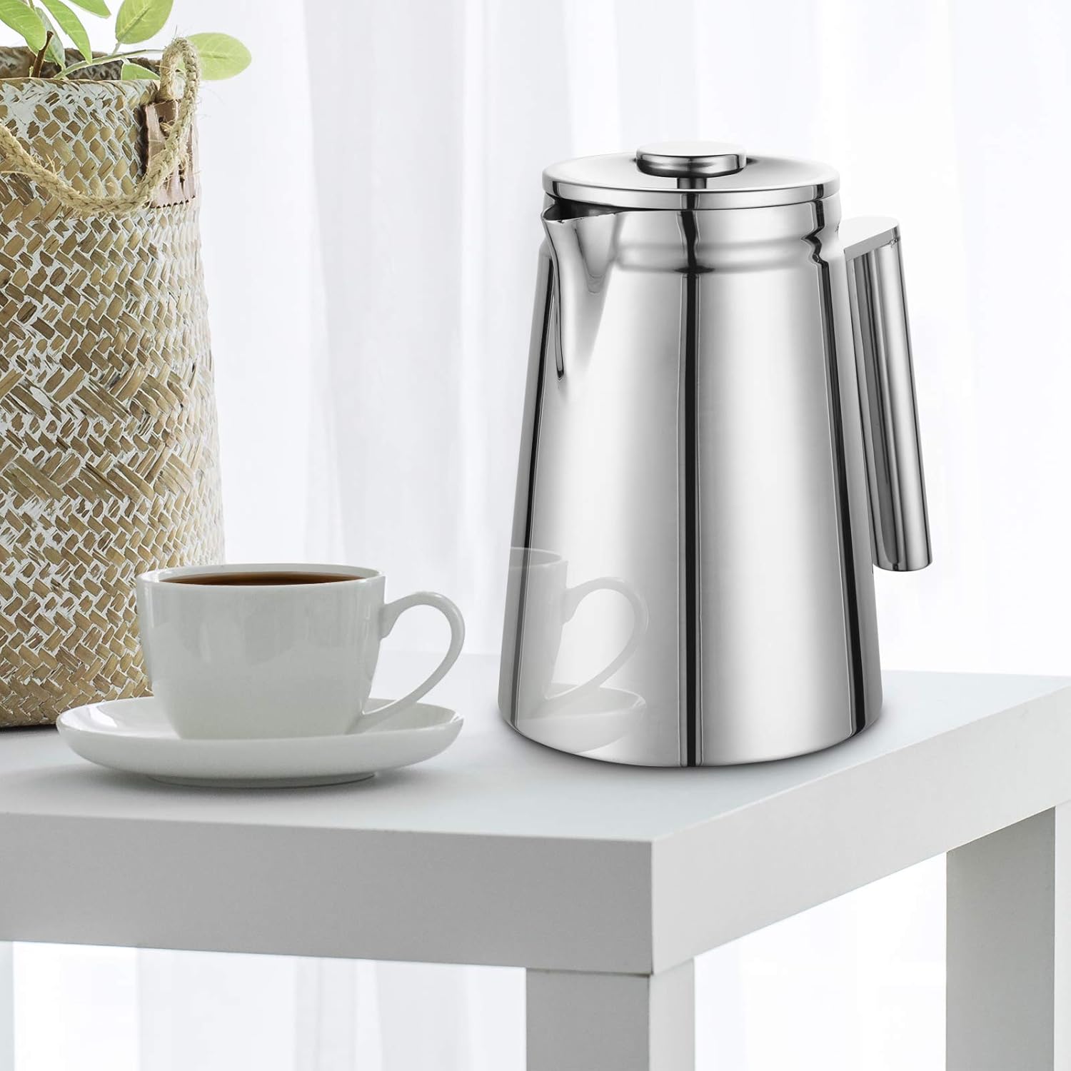Meelio Cafetera pequeña de prensa francesa, prensa francesa con aislamiento de doble pared, acero inoxidable, incluye 4 fliters adicionales (27.1 fl