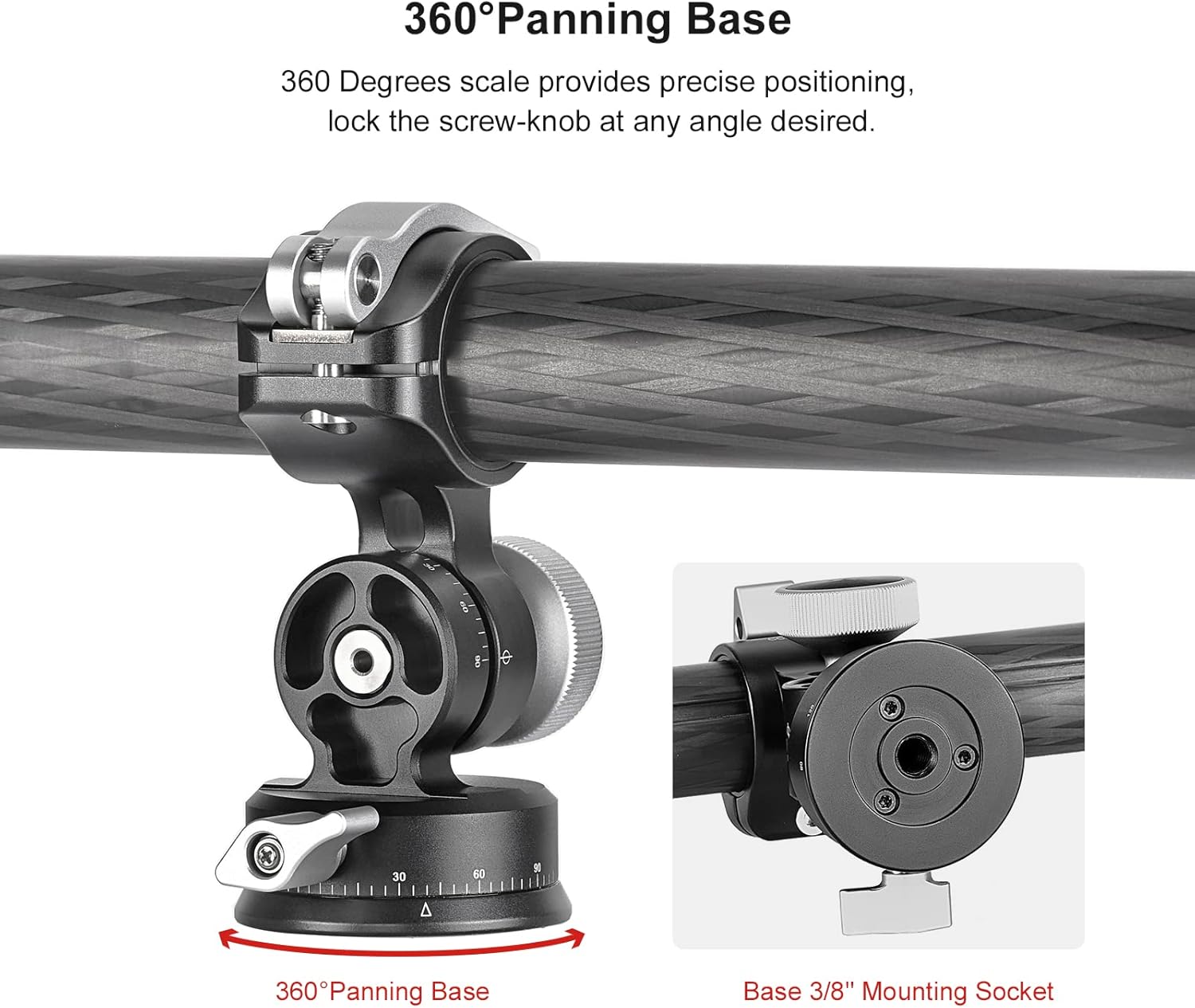 SUNWAYFOTO CCB-01 1.260 in trípode de carbono brazo superior con 2-Way Head Kit DSLR Overhead Mount para disparo horizontal