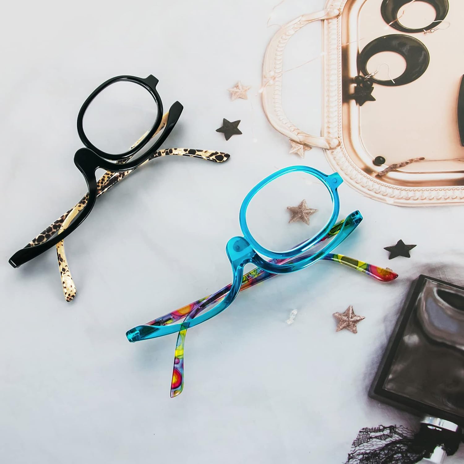 MMOWW 2 pares de anteojos de lectura de maquillaje para mujer, con lupa abatible, para lectores cosméticos