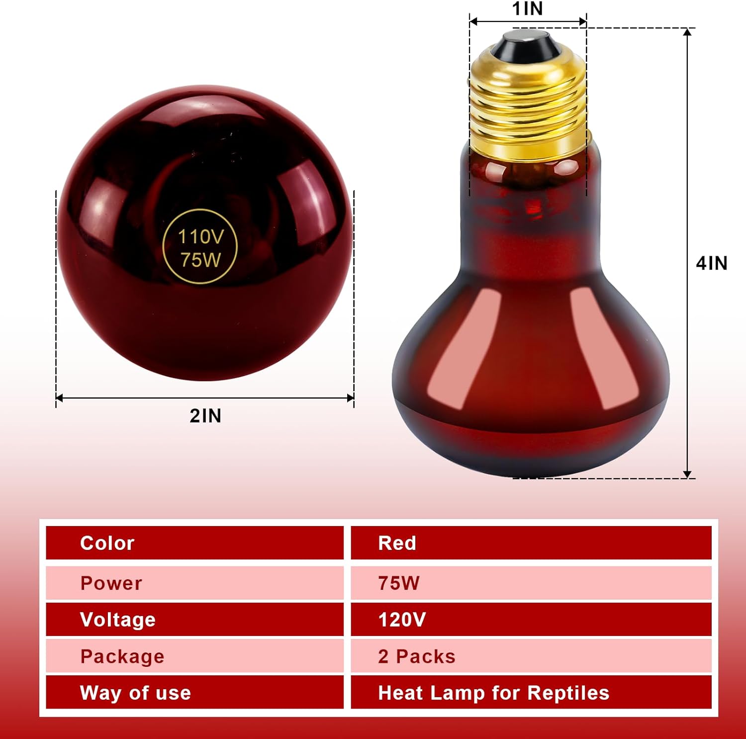 Cenipar Bombilla infrarroja de 75 W, ideal para una amplia variedad de reptiles, anfibios, lagartos, tortugas, serpientes y otros animales, juego de