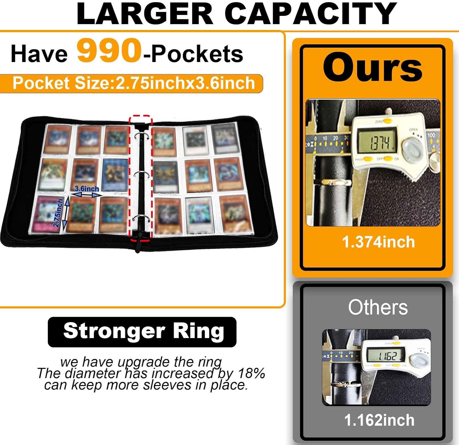 Carpeta de tarjetas de gran capacidad 990 para tarjetas Yugioh, 9 bolsillos con 55 fundas compatible con tarjetas Yu-Gi-Oh.