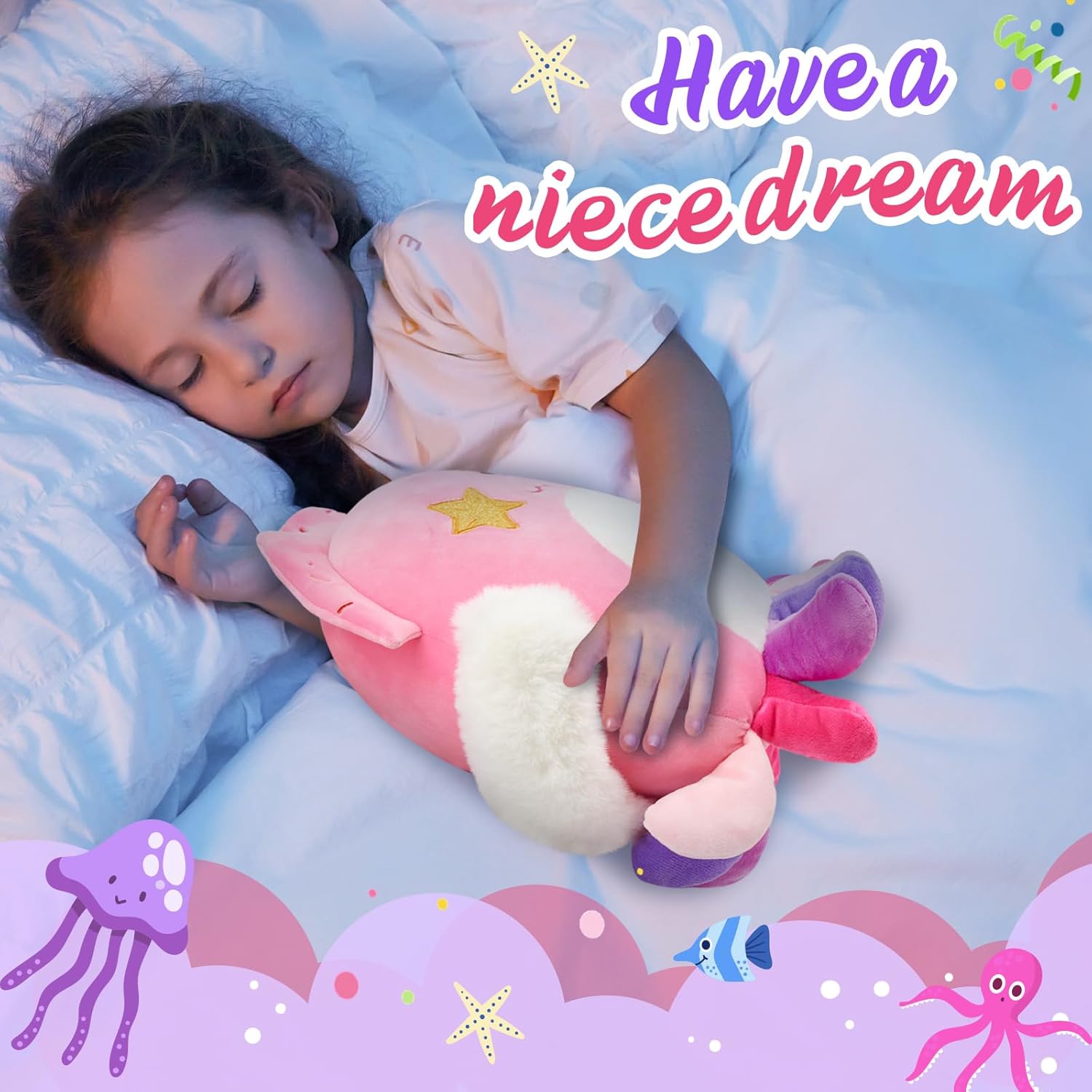 Houwsbaby Almohada de peluche de calamar de fiesta de 12 pulgadas, peluche de pulpo rosa, vida marina del océano, juguetes de animales de peluche de