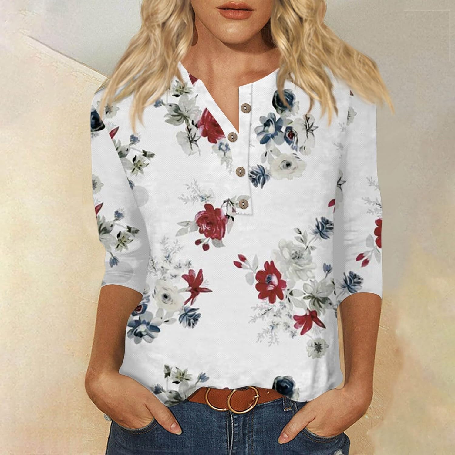 Camisetas básicas para mujer, camisas de manga 34 para mujer, lindas camisetas estampadas, blusas casuales de talla extragrande, camisetas básicas