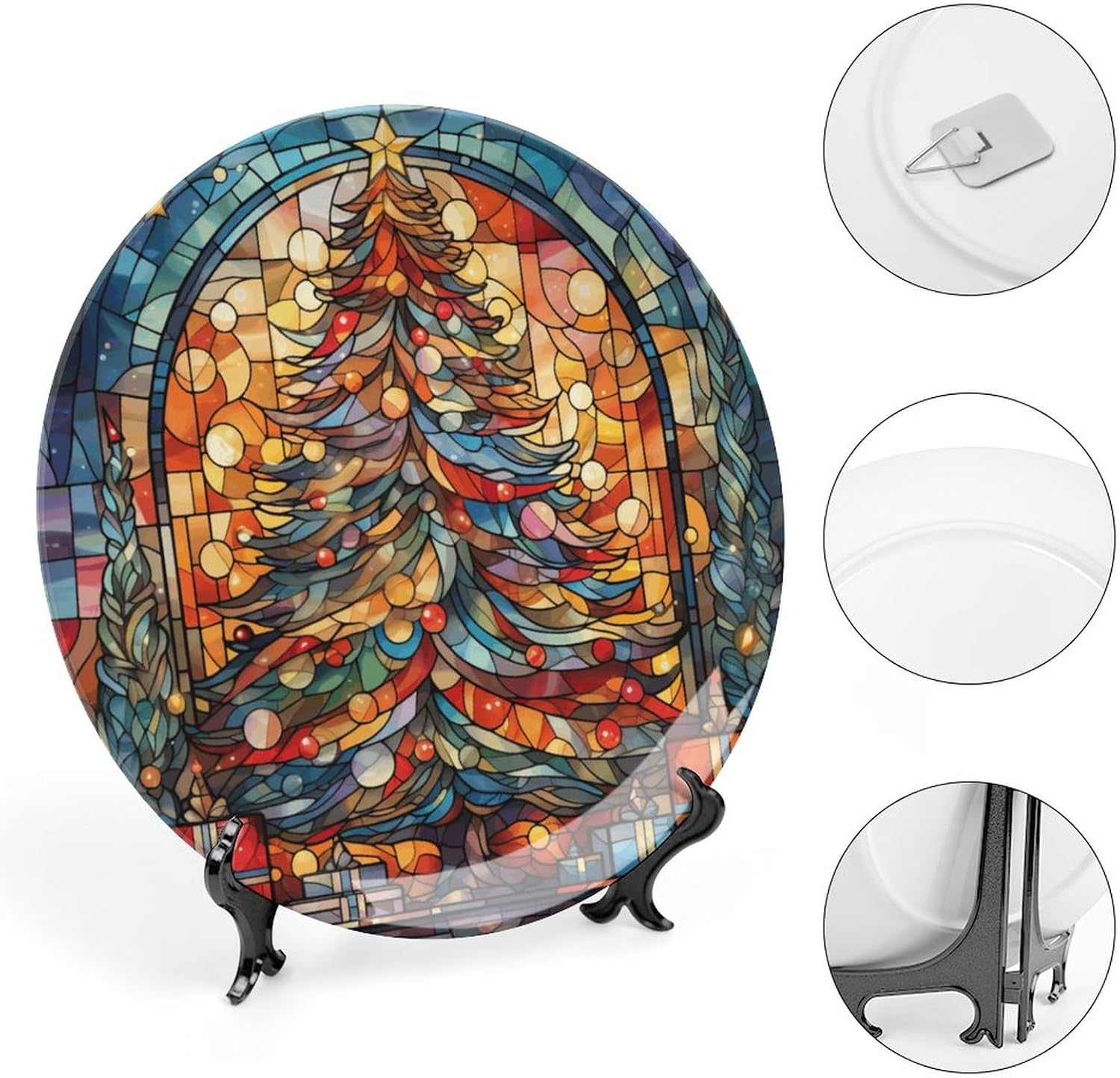 Árbol de Navidad de acuarela en placa para decoración de pared en casa y oficina, plato decorativo con soporte de exhibición, adorno de cerámica,