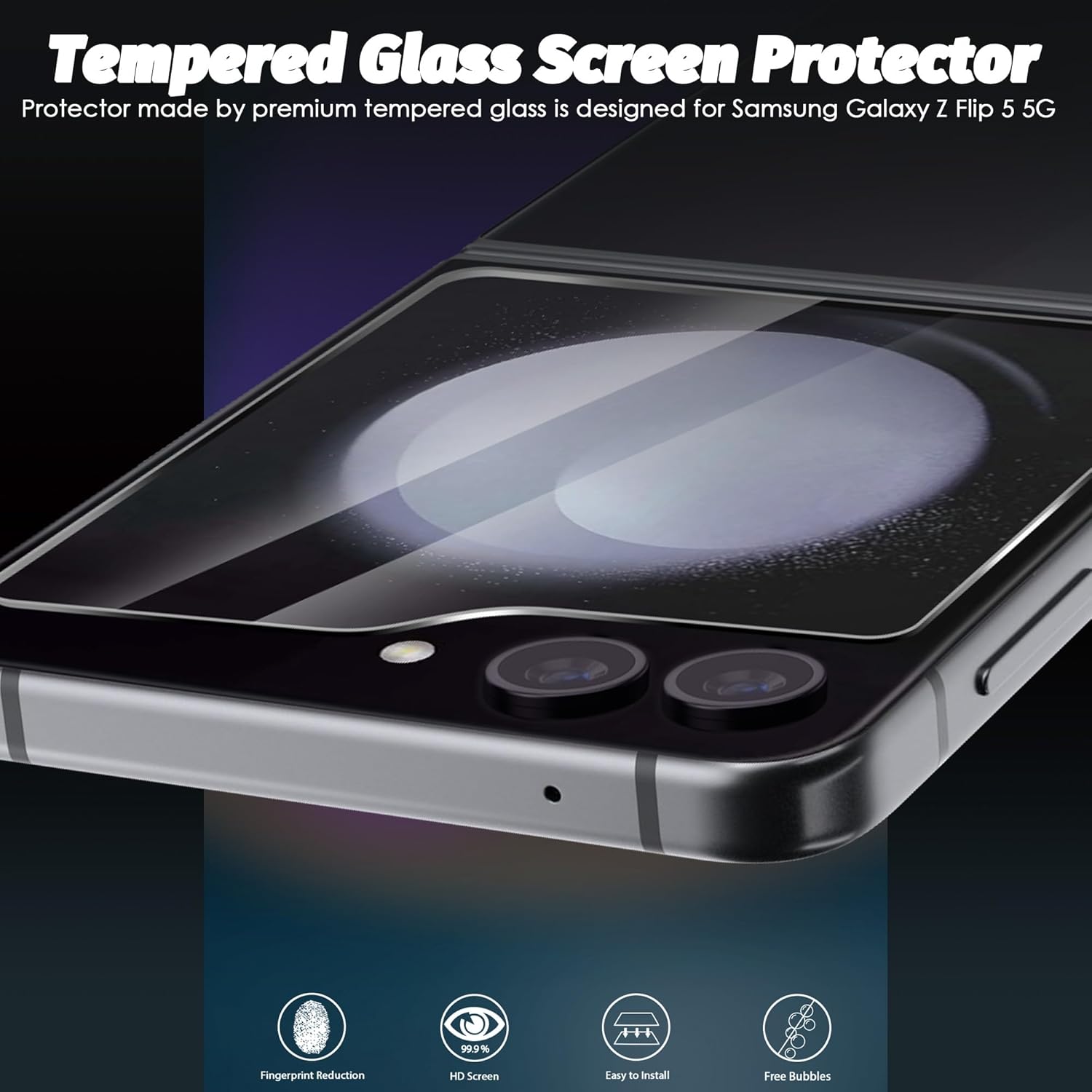 Orzero Paquete de 3 protectores de pantalla de vidrio templado compatibles con Samsung Galaxy Z Flip 5 5G (solo para pantalla trasera), bordes de