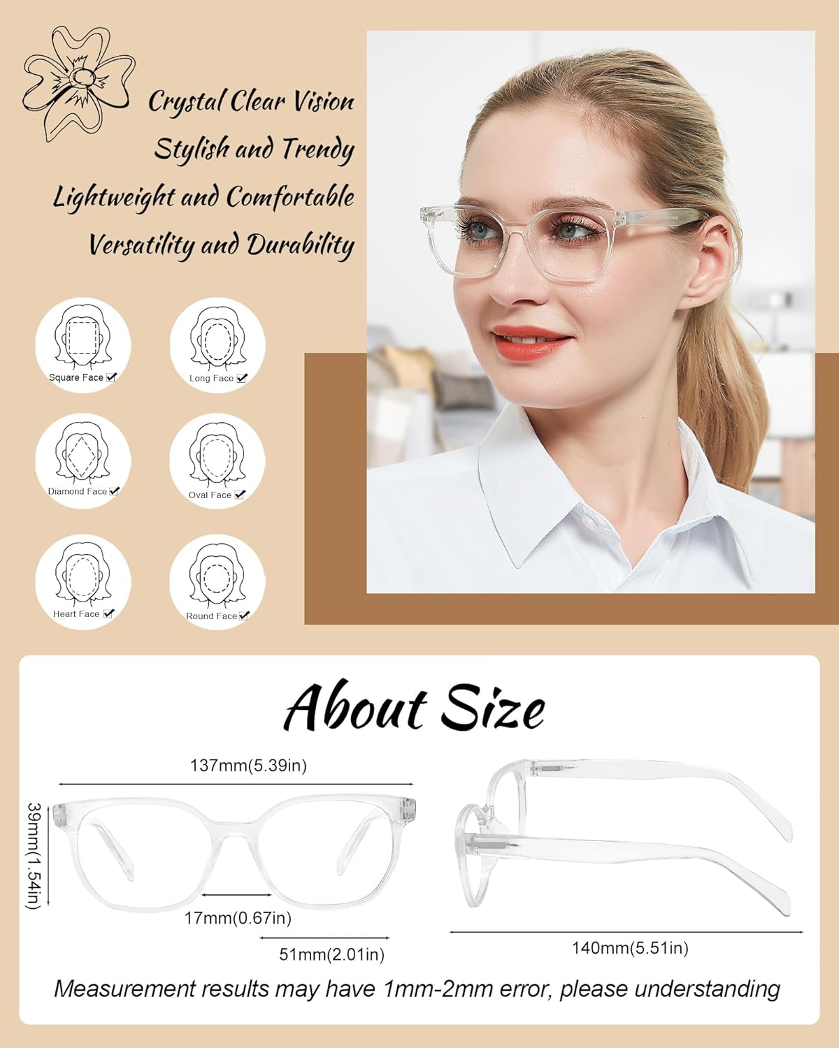 MARE AZZURO Gafas de lectura grandes mujeres lector 0 1 1.25 1.5 1.75 2 2.25 2.5 2.75 3 3.5