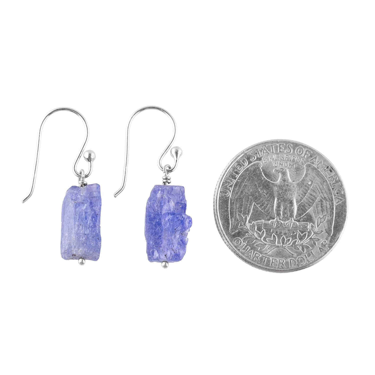InfinityGemsArt Purple Tanzanite Gemstone Earrings Pair, Natural Raw Crystal, Dangle & Drop, Birthstone, Energy Healing Crystals Jewelry in Rhodium