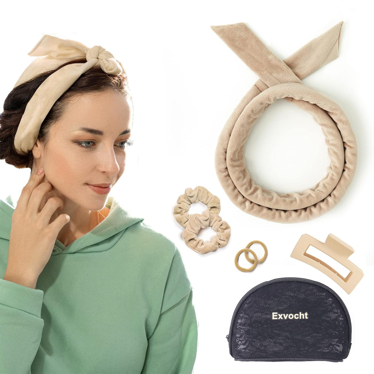 Diadema de barra rizadora sin calor, rizador de pelo sin calor para cabello largo, rizadores de pelo de terciopelo suave para dormir, diadema sin
