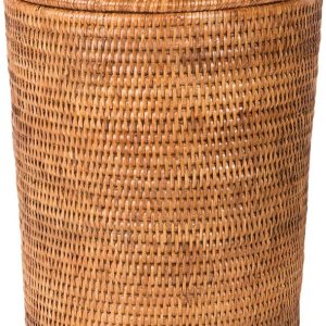 KOUBOO La Jolla – Inserto redondo de plástico y tapa, grande, color marrón miel para dormitorio, sala de estar y baño, cesta para residuos secos y KOUBOO La Jolla – Inserto redondo de plástico y tapa, grande, color marrón miel para dormitorio, sala de estar y baño, cesta para residuos secos y