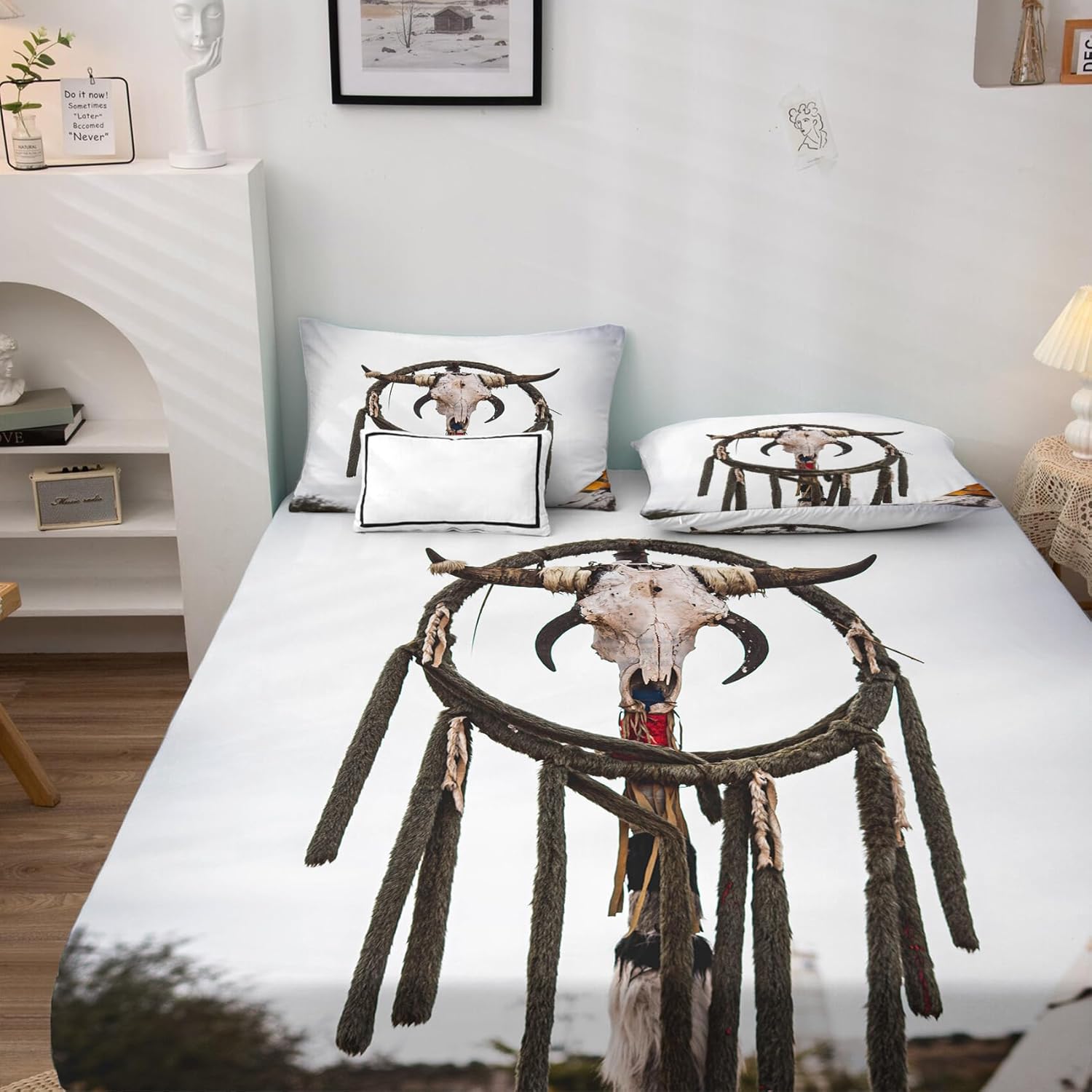 Western Sheets – Juego de sábanas y fundas de almohada tamaño King, diseño nativo americano, bolsillo profundo de 12 pulgadas, juego de sábanas de