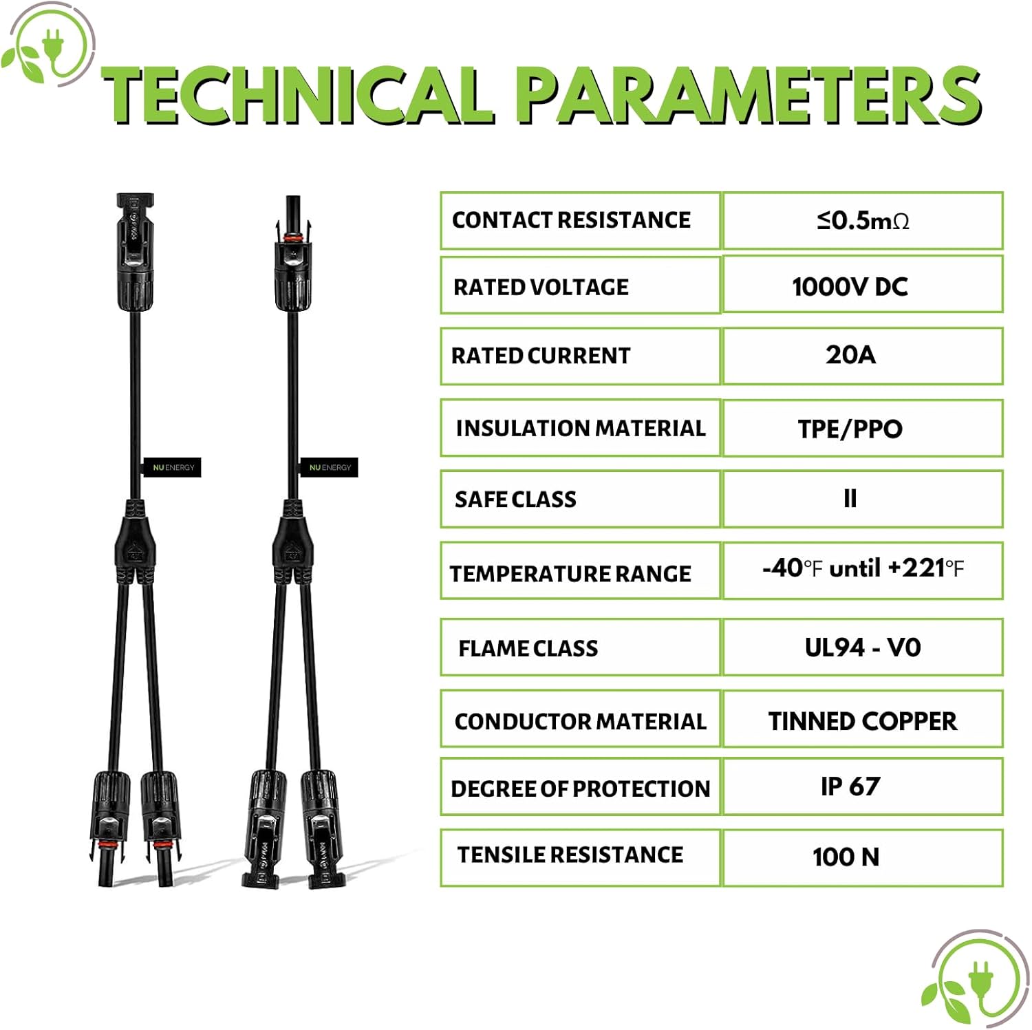 El conector solar original Y rama 1 a 2 adaptador paralelo Cable Cable Kit de herramientas para panel solar (MFF y FMM)