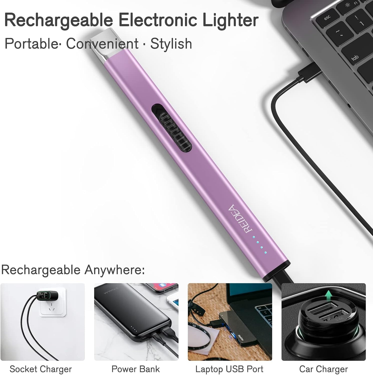 REIDEA Encendedor electrónico de velas recargable por USB con bloqueo de seguridad, resistente al viento, disipación de calor rápido, interruptor