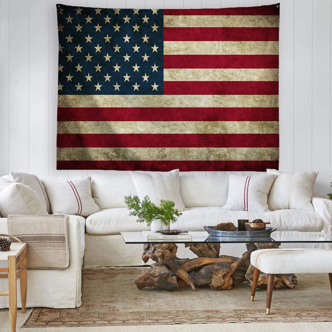 PROCIDA Tapiz de bandera estadounidense para colgar en la pared, diseño retro vintage de estrellas y rayas, tapiz de pared para dormitorio, sala de