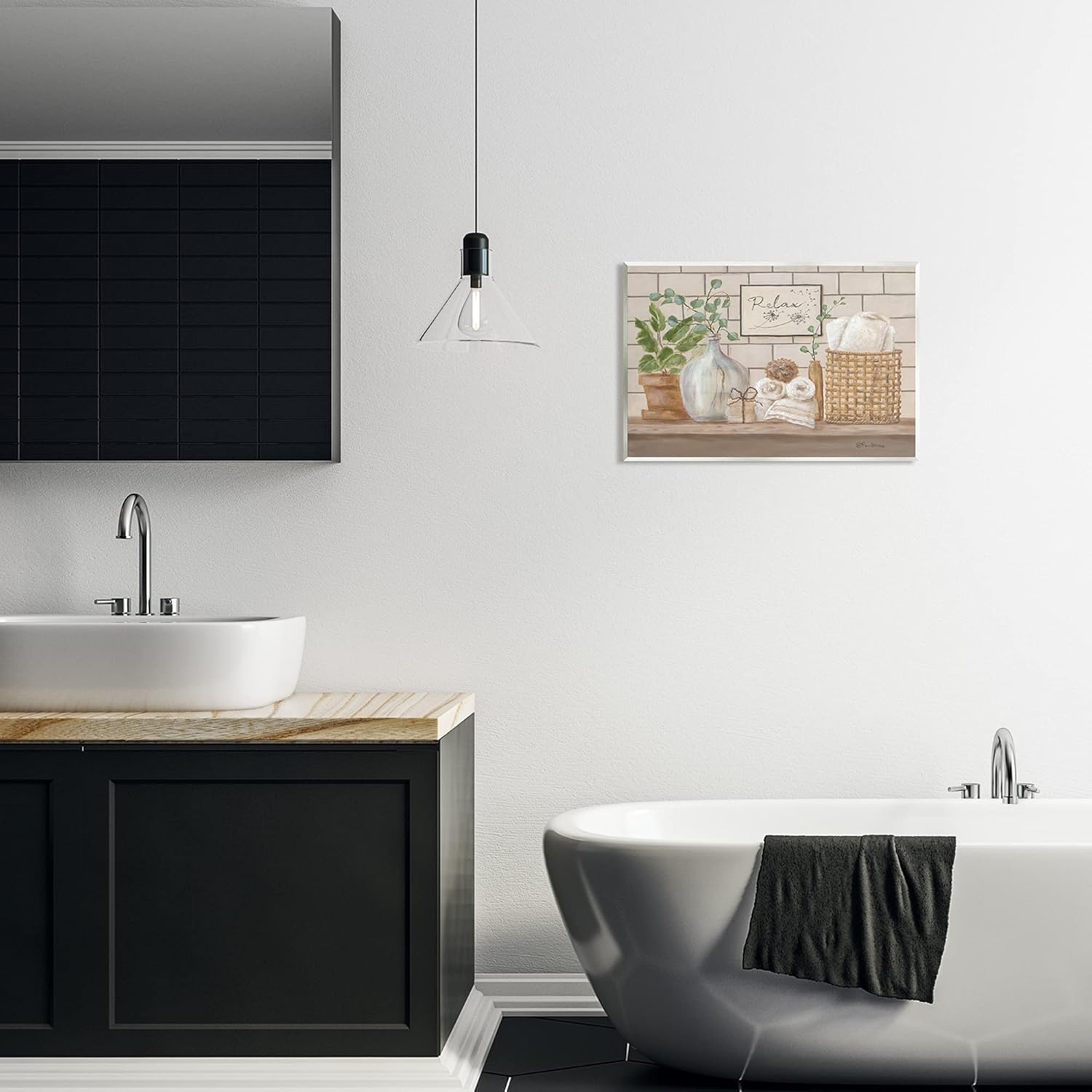 Stupell Industries Arte de pared de madera con escena relajante para baño, spa y baño, diseño de Pam Britton