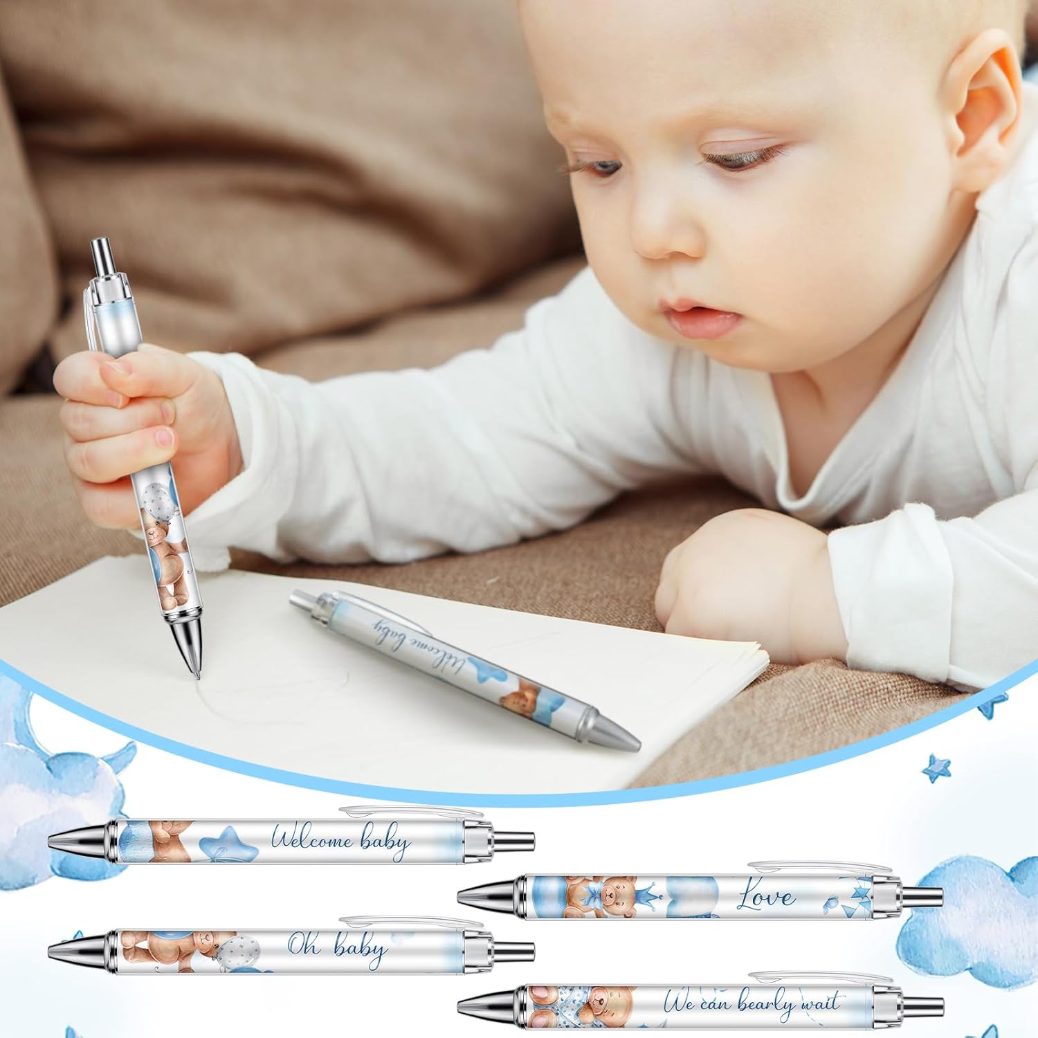 Chuangdi 48 bolígrafos retráctiles para baby shower, bolígrafos retráctiles a granel, bolígrafos de tinta negra con punta de lápiz capacitivo,