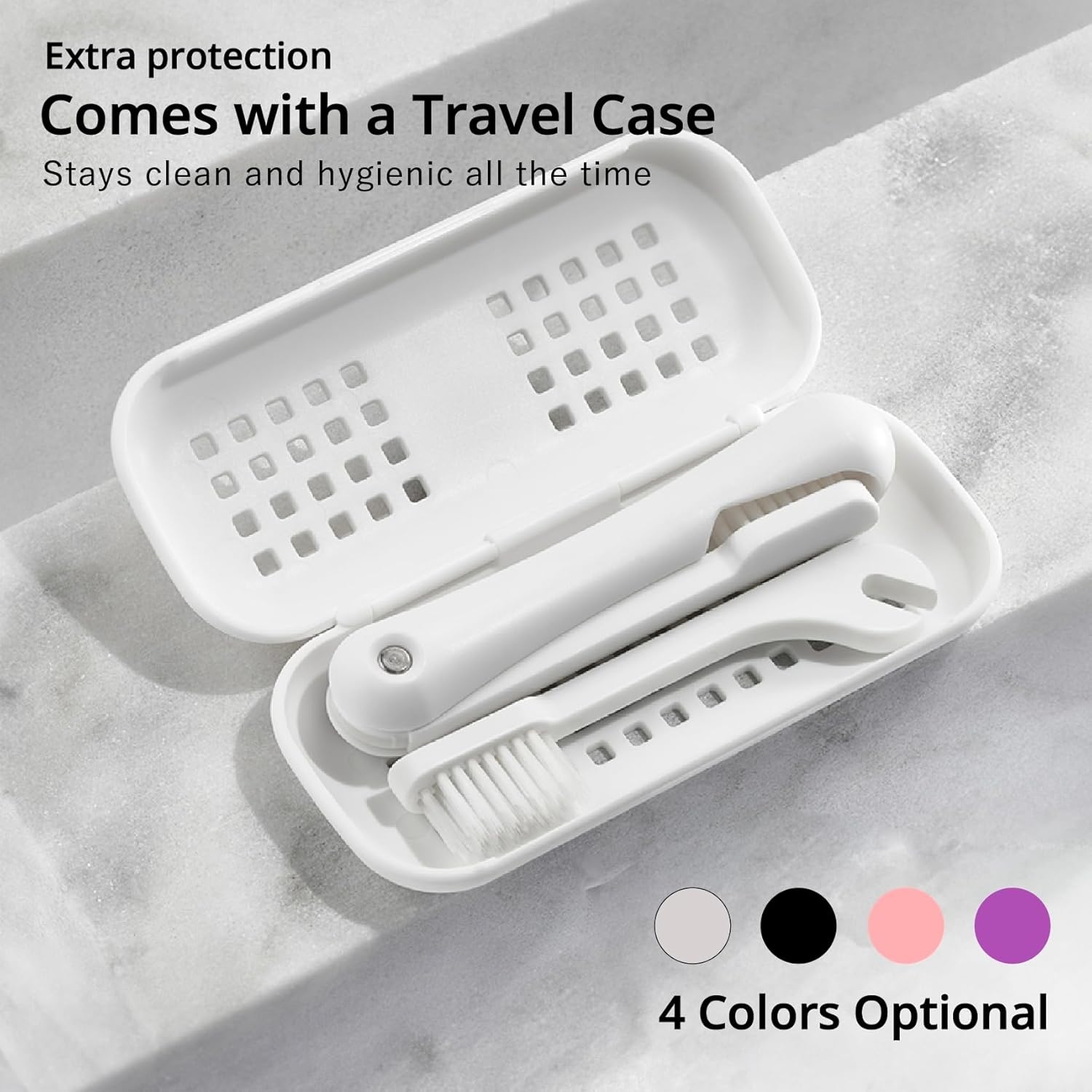MINIBOX Kit de cepillo de dientes plegable de tamaño de viaje reemplazable construido con funda, cerdas de doble capa, cepillo de dientes portátil