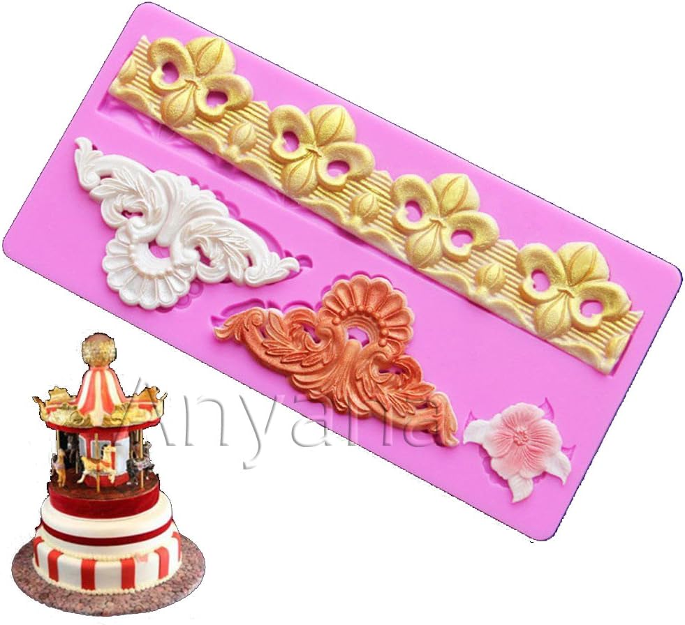 Anyana Fleur de lis Impression Lace – Molde de silicona para Sugarcraft, decoración de pasteles, decoración de cupcakes, fondant, joyas, arcilla
