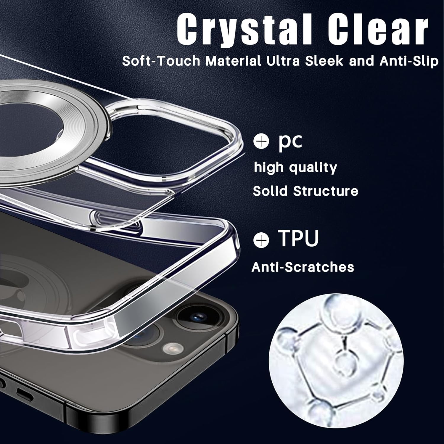 Funda transparente para iPhone 15 Pro Max con soporte de anillo magnético invisible, compatible con MagSafe, protección contra caídas de grado