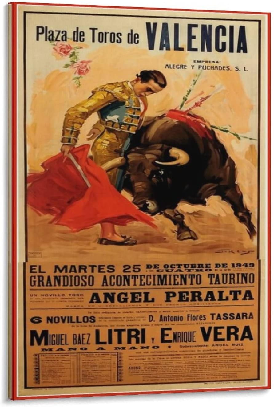 Madrid Arena – Póster retro de viaje corridas de toros, arte de rodeo (2) impresiones artísticas de pared para decoración de pared, decoración de