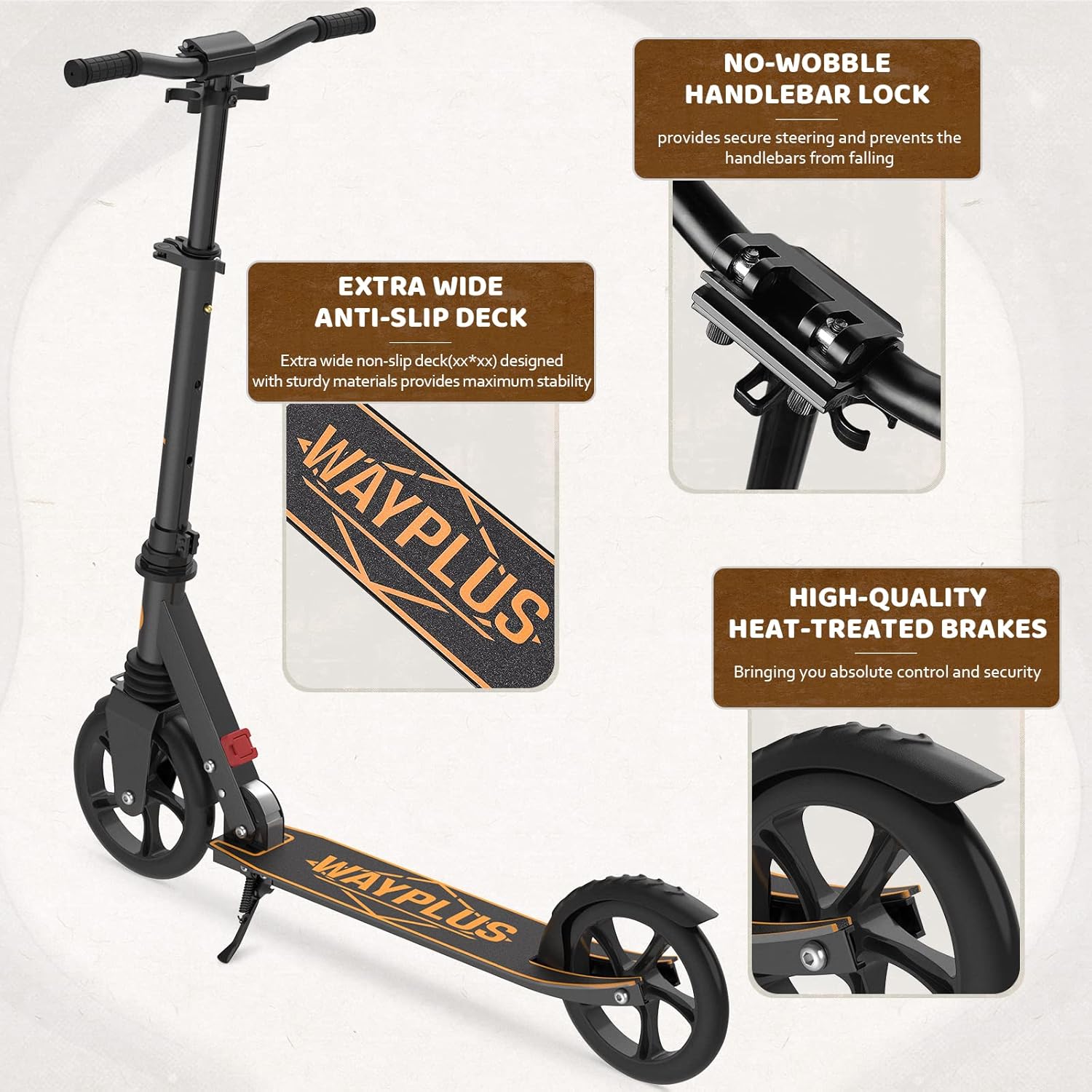 WAYPLUS Patinete para mayores de 6 años, niños, adolescentes y adultos. Carga máxima de 240 libras. Plegable, ligero, ruedas grandes de 8 pulgadas