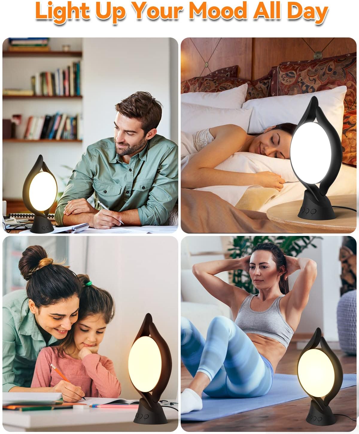Lámpara de terapia de luz, luz de terapia de 10000 lux, sin UV, lámparas LED de humor feliz con 5 niveles de brillo ajustables y temporizador y