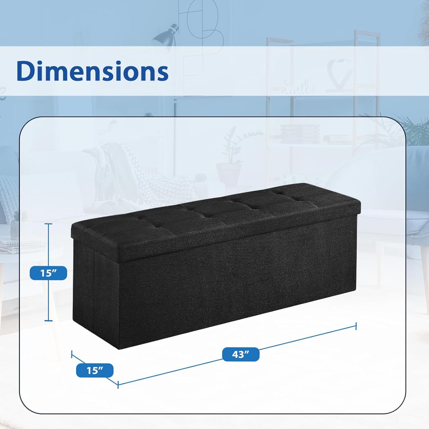 Banco otomano plegable de almacenamiento de 43 pulgadas para sala de estar, dormitorio, entretenimiento de televisión, banco de dormitorio con