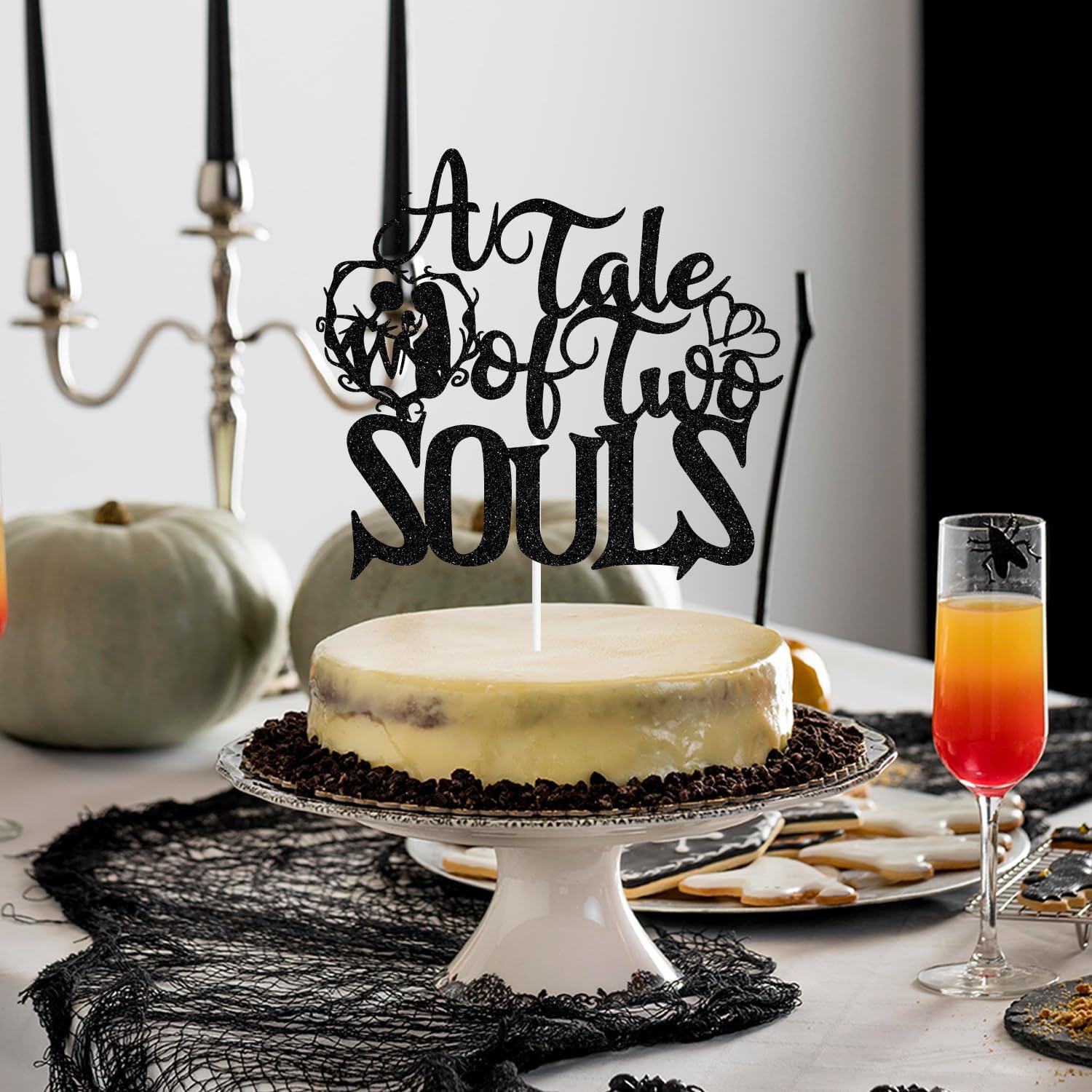 Decoración para tartas con purpurina negra “A Tale of Two Souls”, “Till DeathTill Death Do Us PartyAbout Damn Time”, decoración temática de