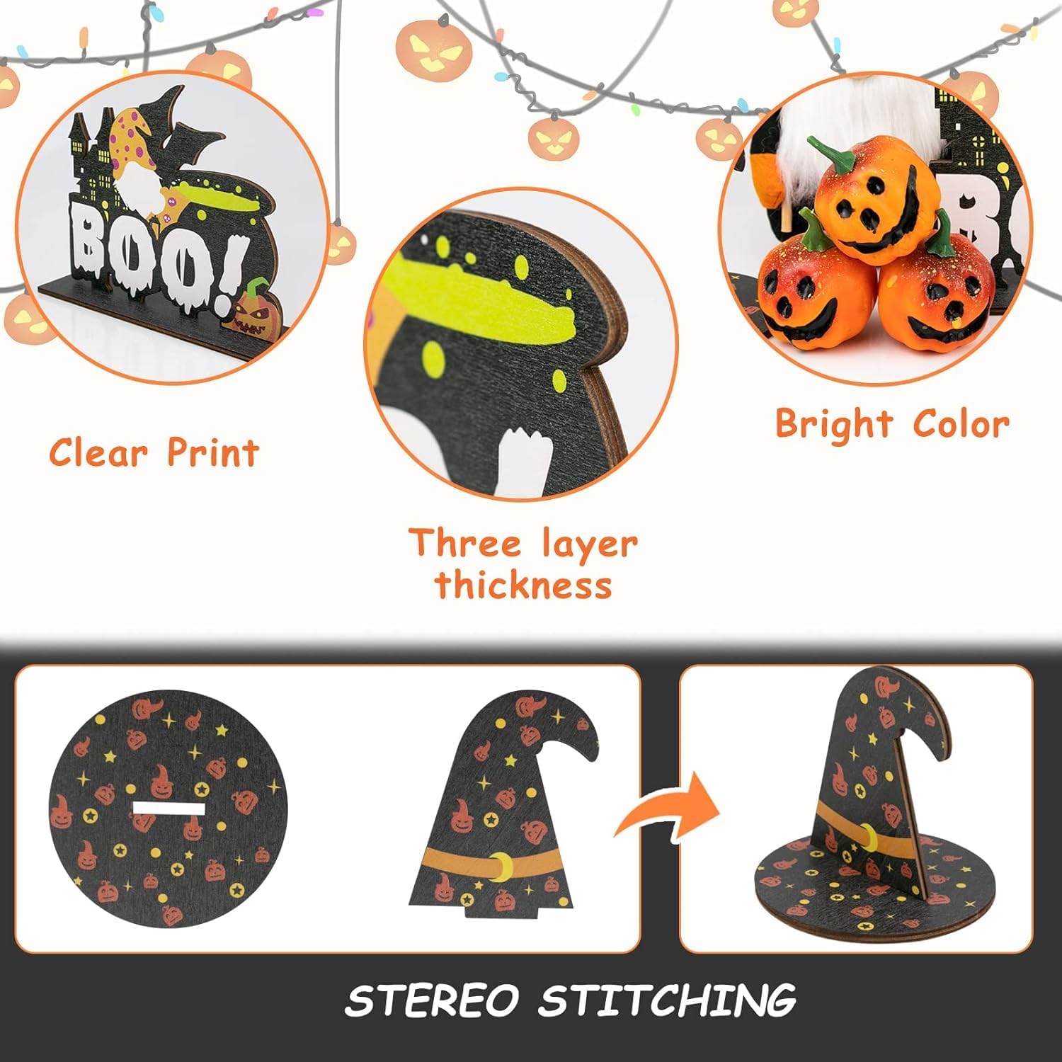 Decoraciones de Halloween  Juego de 11 piezas de decoración de bandeja escalonada de Halloween  Cartel de madera rústica de granja  Lindos gnomos de