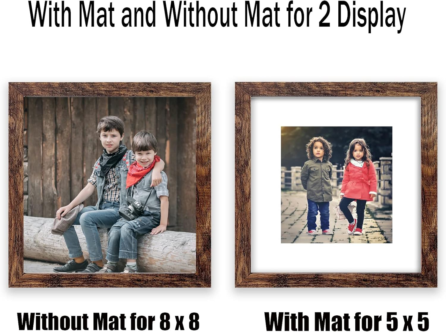 Juego de 6 portarretratos de madera marrón rústica de 8 x 8, para fotos de 5 x 5 con paspartú o de 8 x 8 pulgadas sin paspartú, marcos de fotos