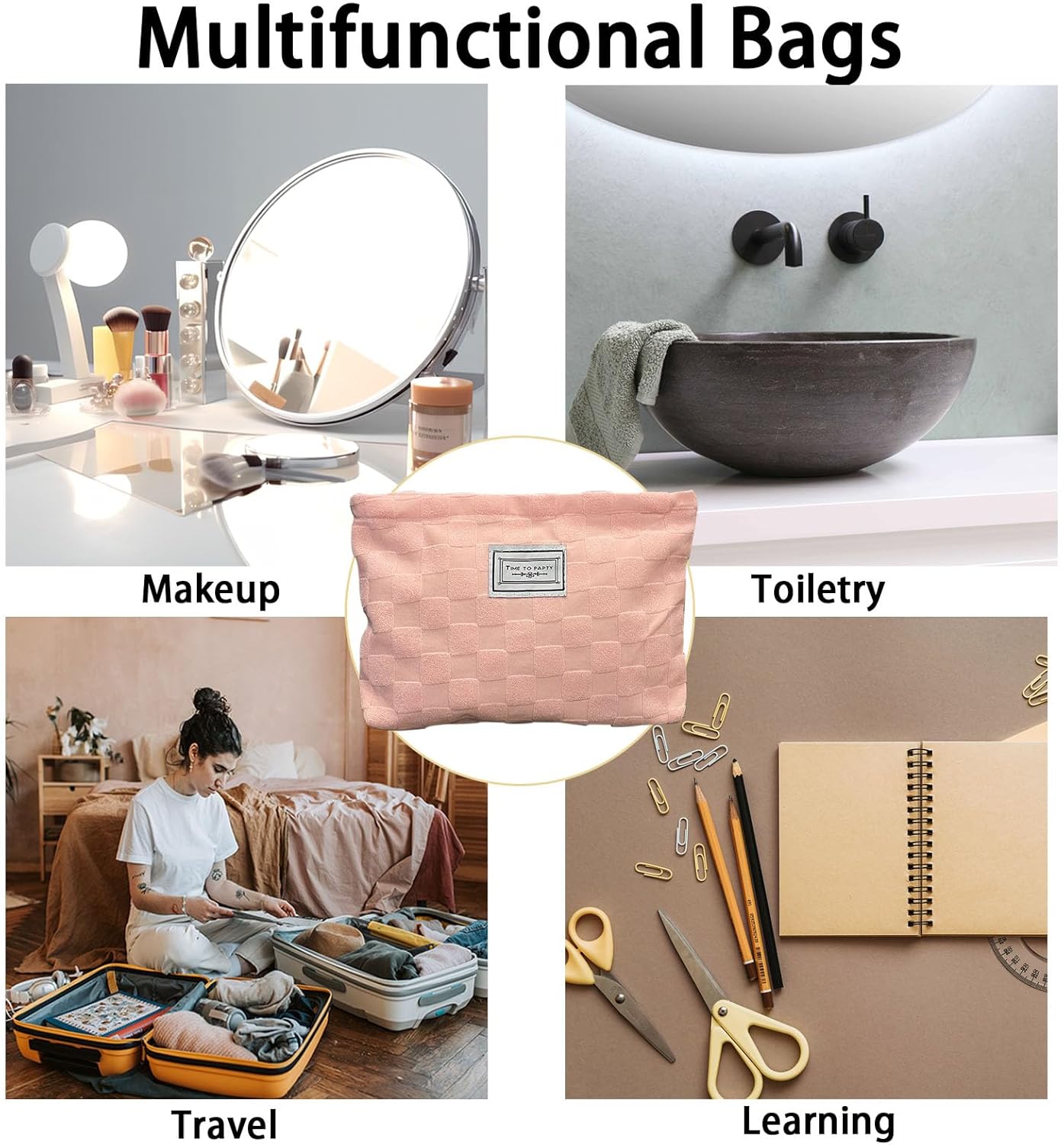 SEAMOON Bolsa de cosméticos, bolsa de maquillaje estética,Pequeña bolsa de maquillaje para viajes,Bolsa de cosméticos de gran capacidad para
