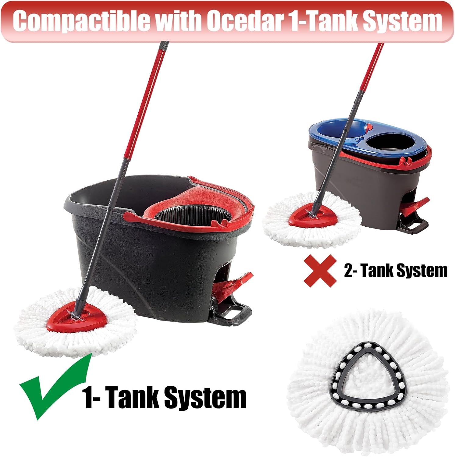 Repuesto de cabezal de trapeador, 3 unidades de repuesto de fregona giratoria compatible con el sistema Ocedar Easywring de 1 tanque, gran potencia