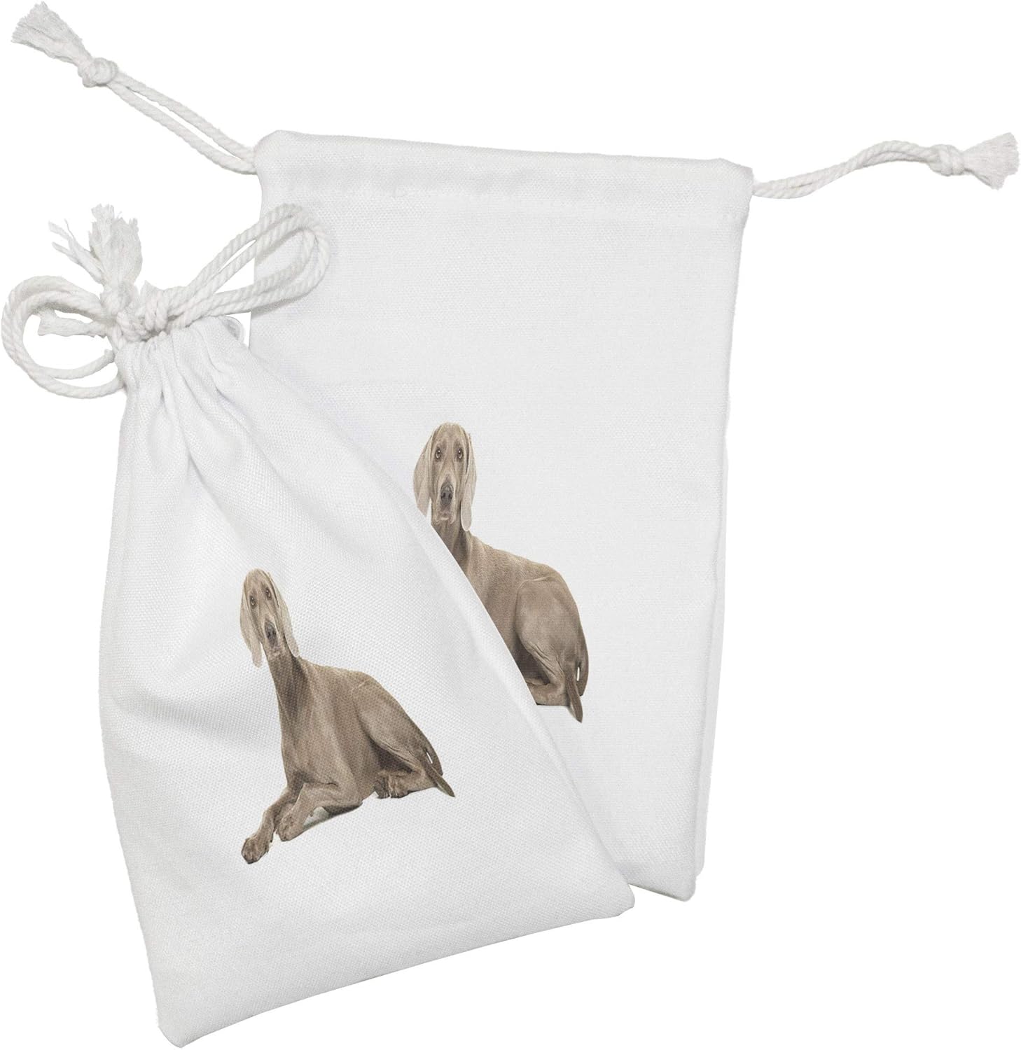 Ambesonne Weimaraner Fabric Pouch Set of 2, Brown Ghost Hunting Dog Animal Breed Pedigree Silhouette on Plain Backdrop, Small Drawstring Bag for