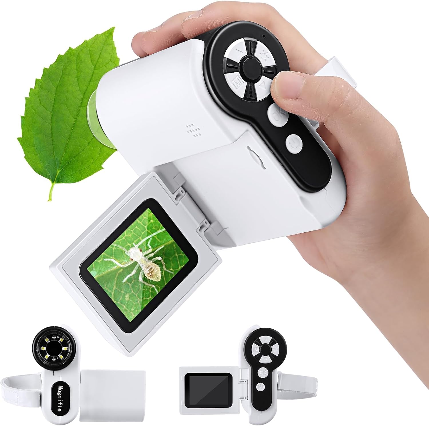 Microscopio para niños, microscopio portátil para niños 1000X con 6 luces LED ajustables, pantalla LCD de 2 pulgadas, mini microscopio portátil USB