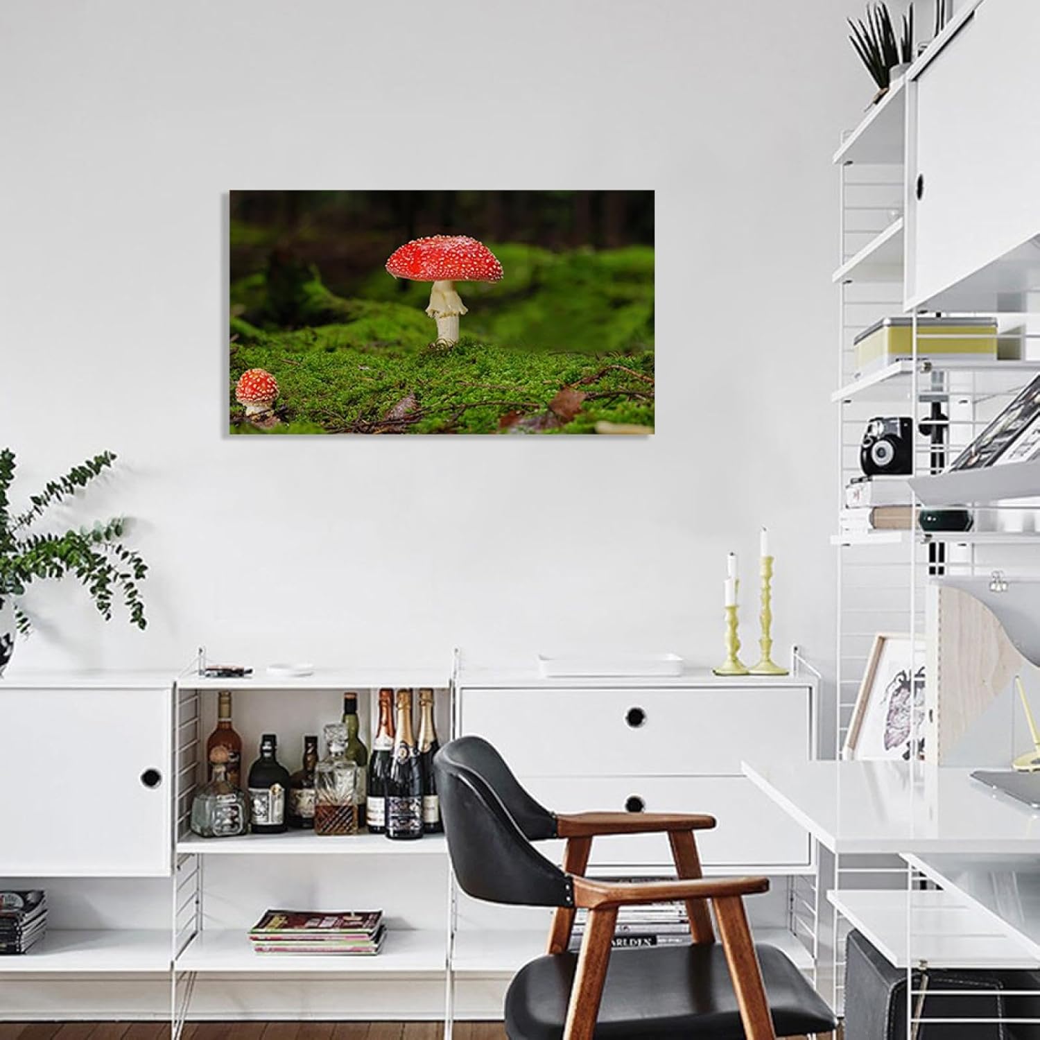 Lienzo de paisaje para pared, pintura de plantas hongo rojo, ilustraciones modernas, naturaleza, paisaje, impresión en lienzo, impresión giclée para